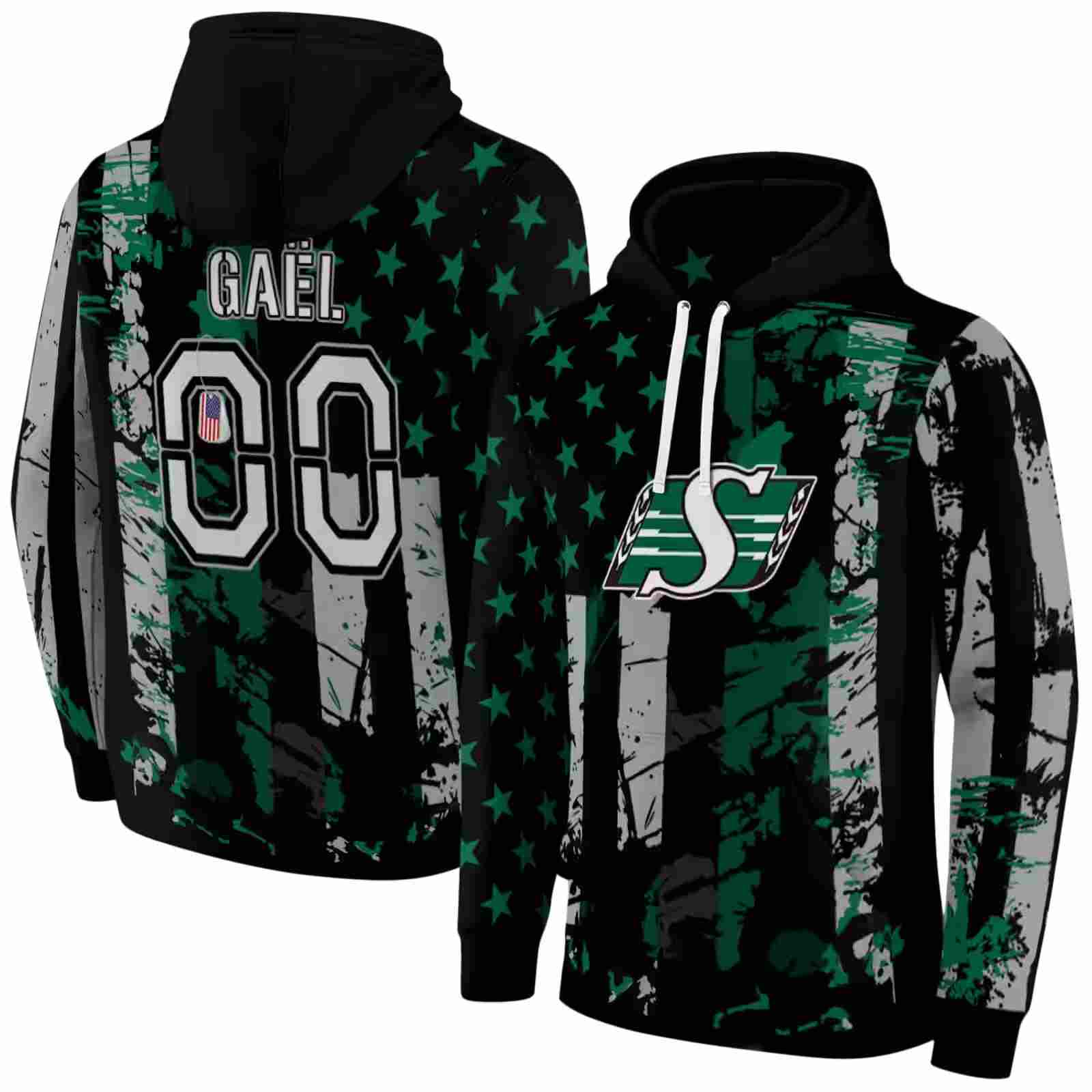 custom saskatchewan roughriders distressed flag green black hoodie fashion forward