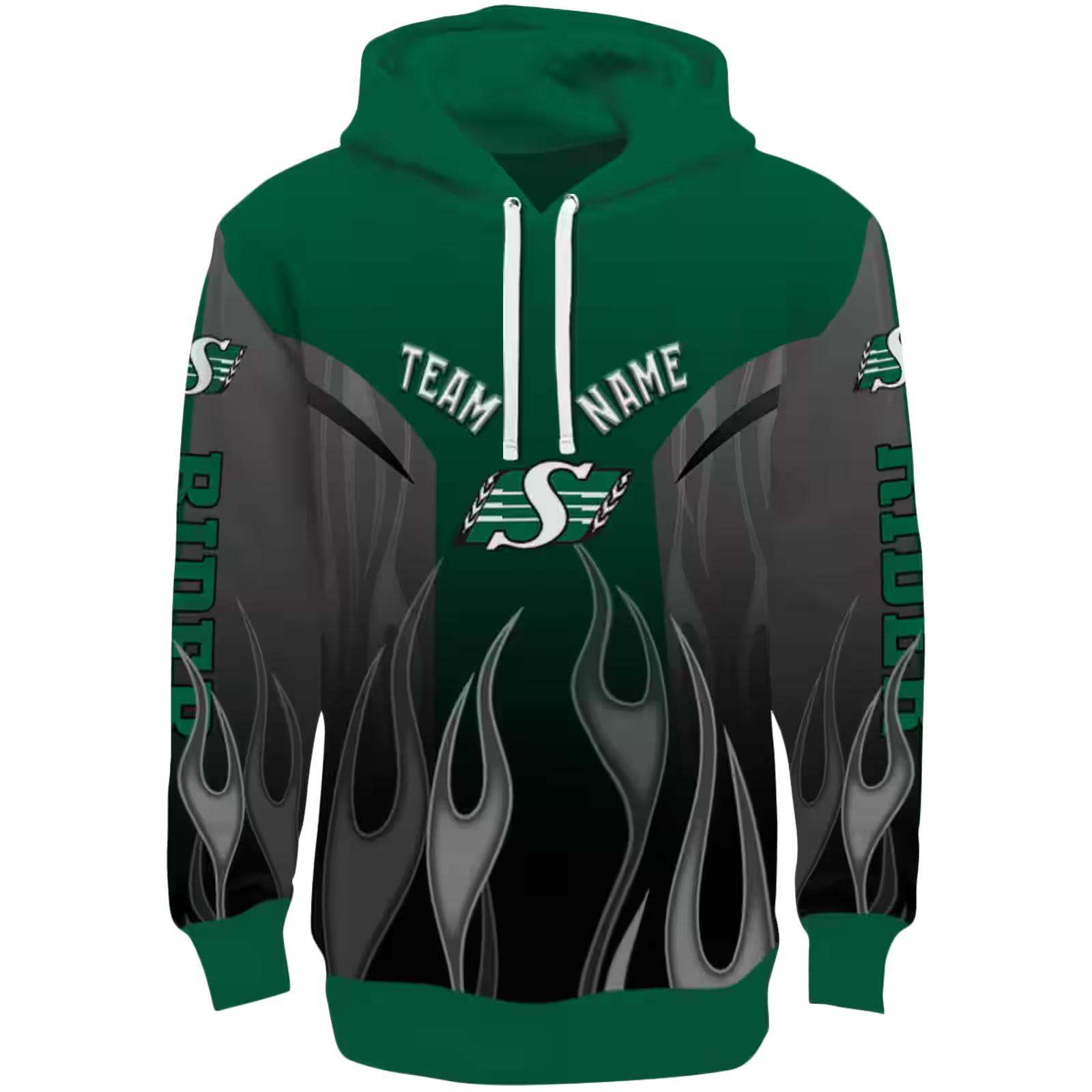 Custom Saskatchewan Roughriders Flame Design Green Hoodie