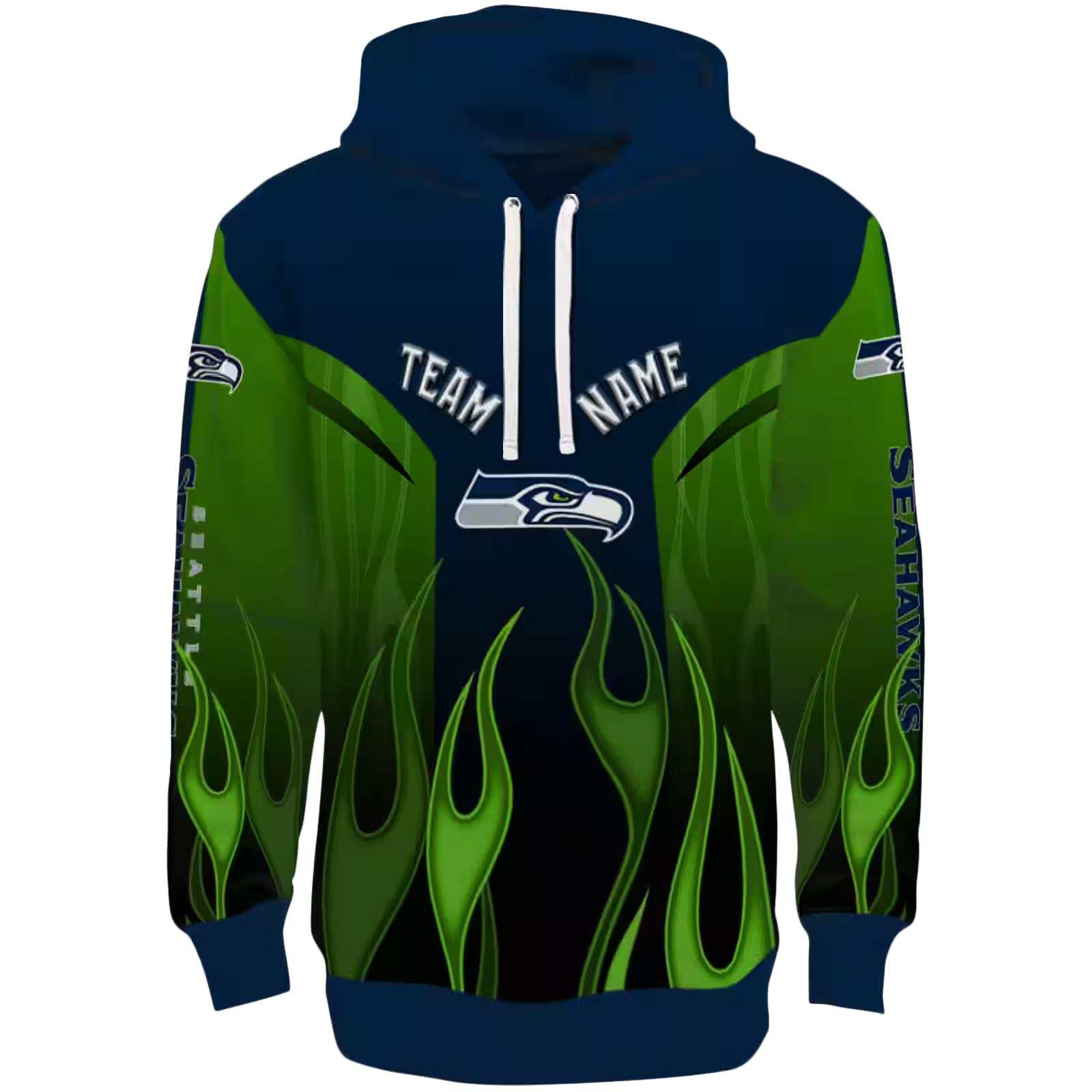 Custom Seattle Seahawks Flame Design Blue Hoodie