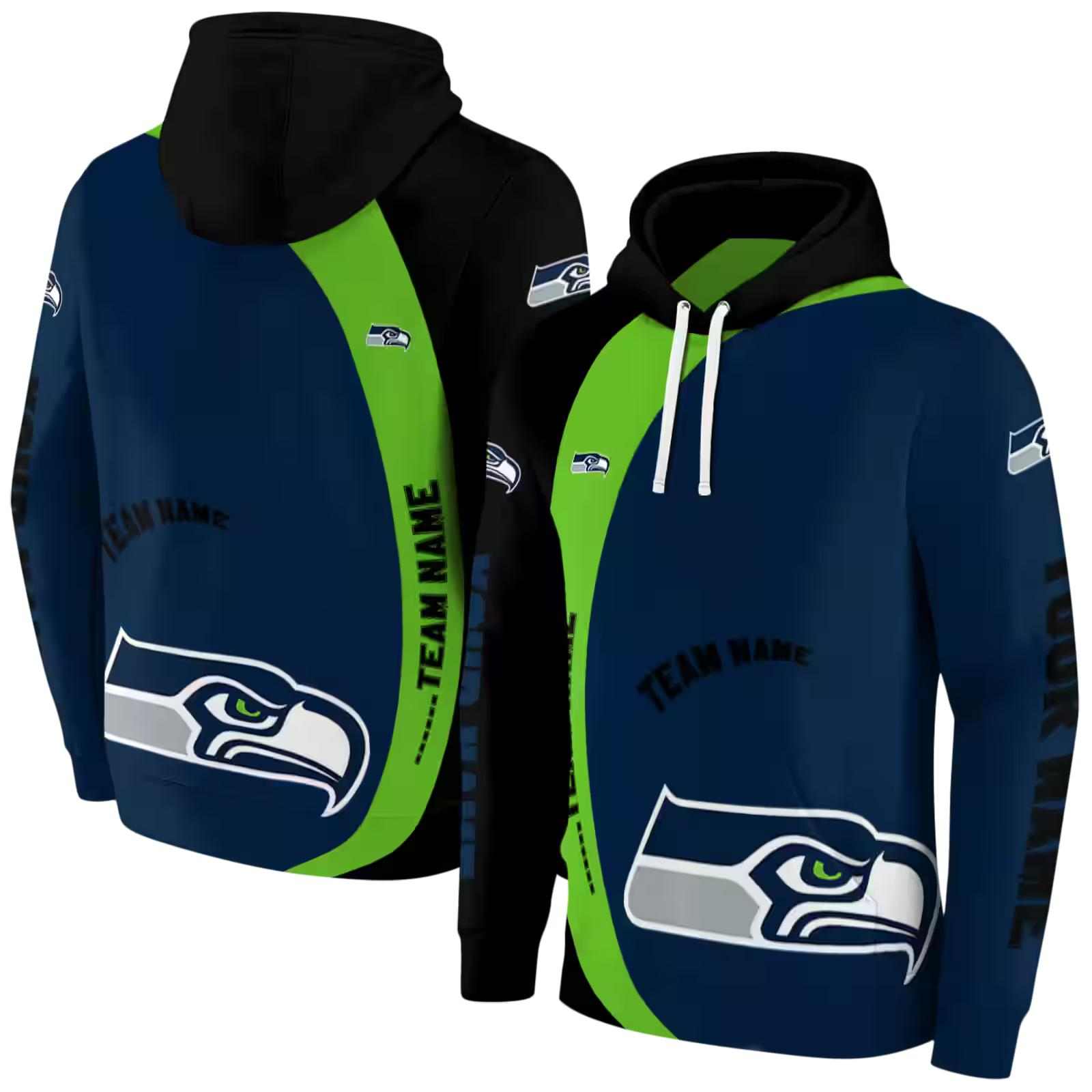 custom seattle seahawks minimalist design blue black hoodie fashion forward