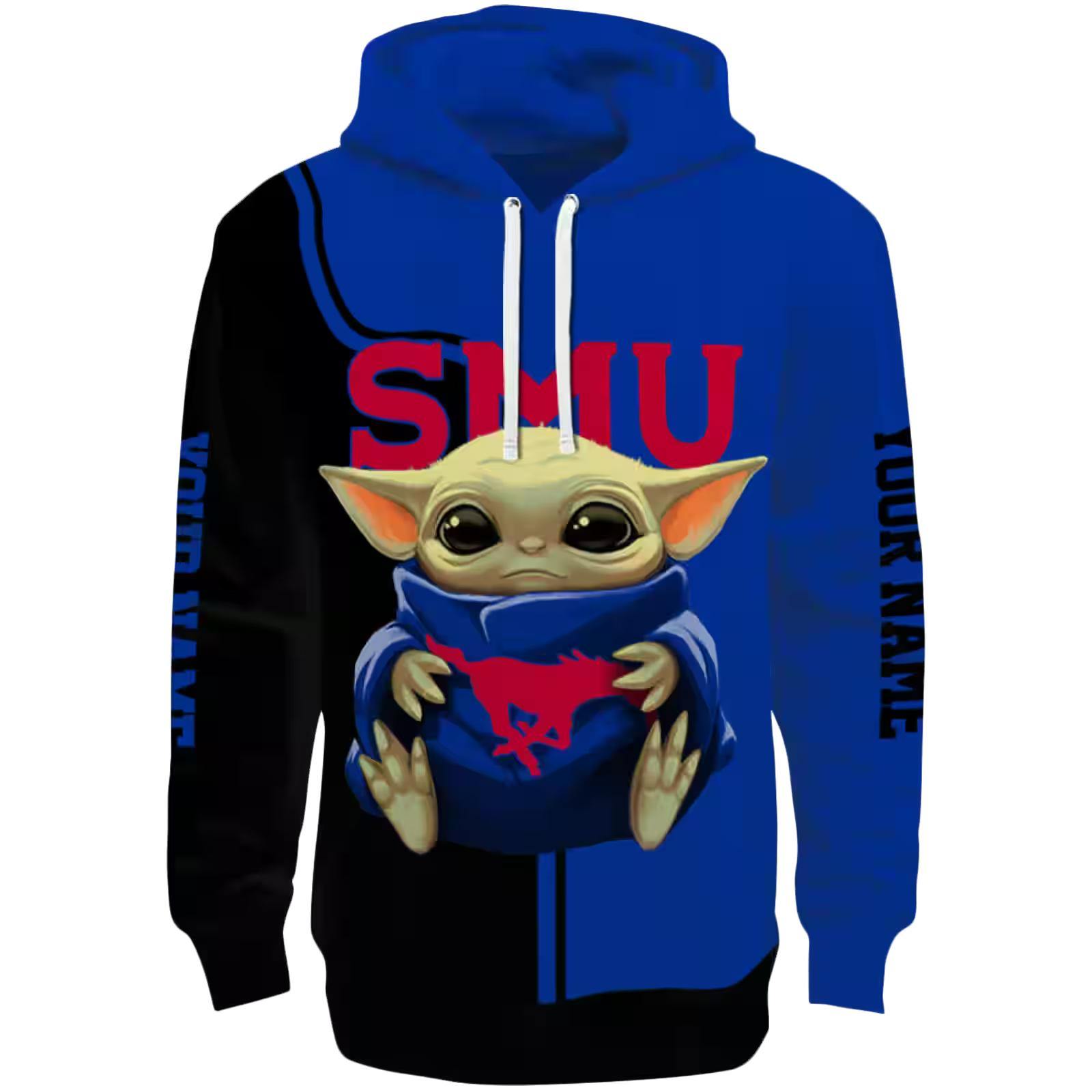 Custom SMU Mustangs Baby Yoda Blue Black Hoodie