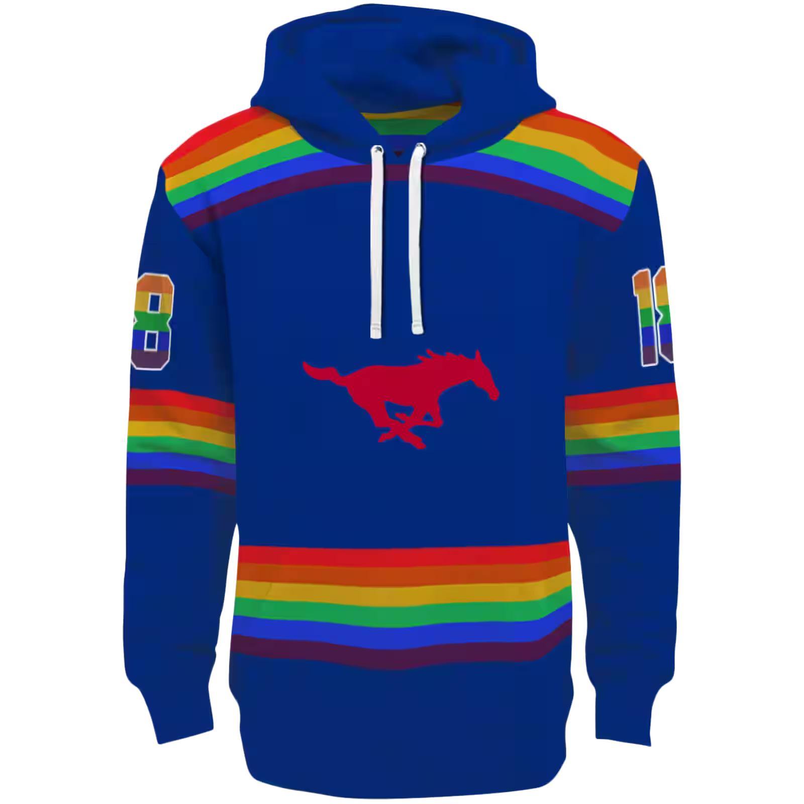 Custom SMU Mustangs Rainbow Stripes Blue Hoodie