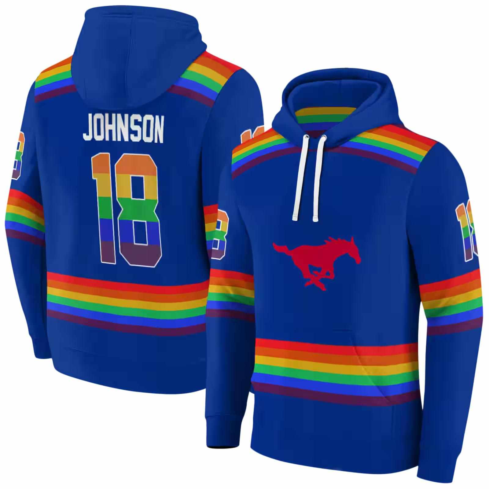 custom smu mustangs rainbow stripes blue hoodie fashion forward