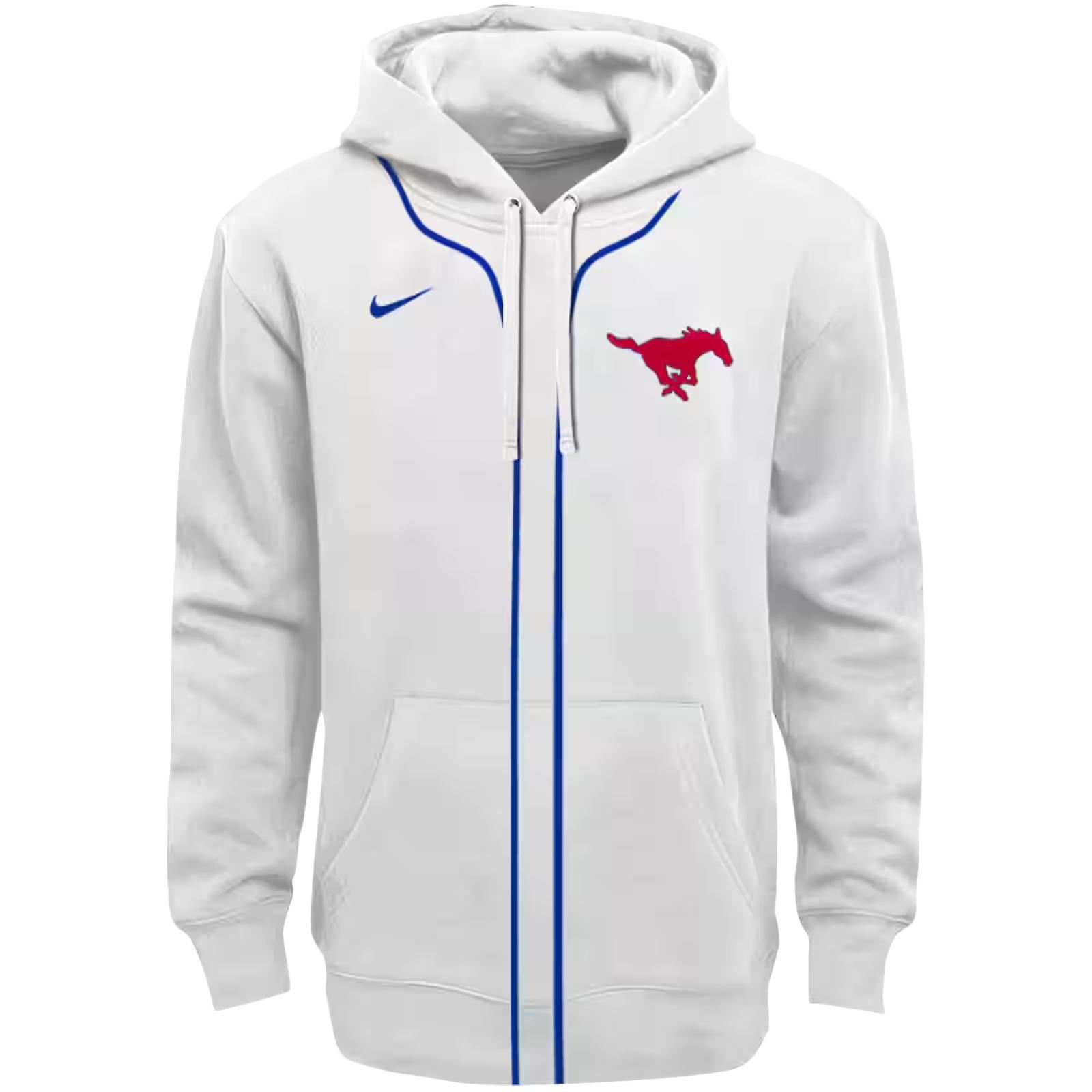 Custom SMU Mustangs Sporty Stripe White Hoodie