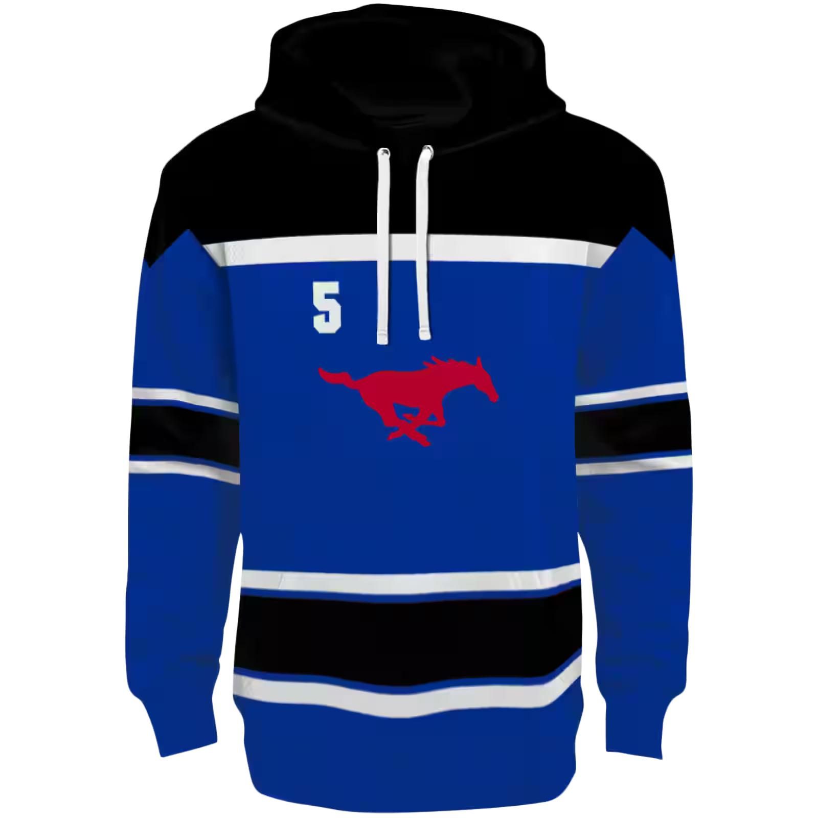 Custom SMU Mustangs Striped Pattern Blue Hoodie