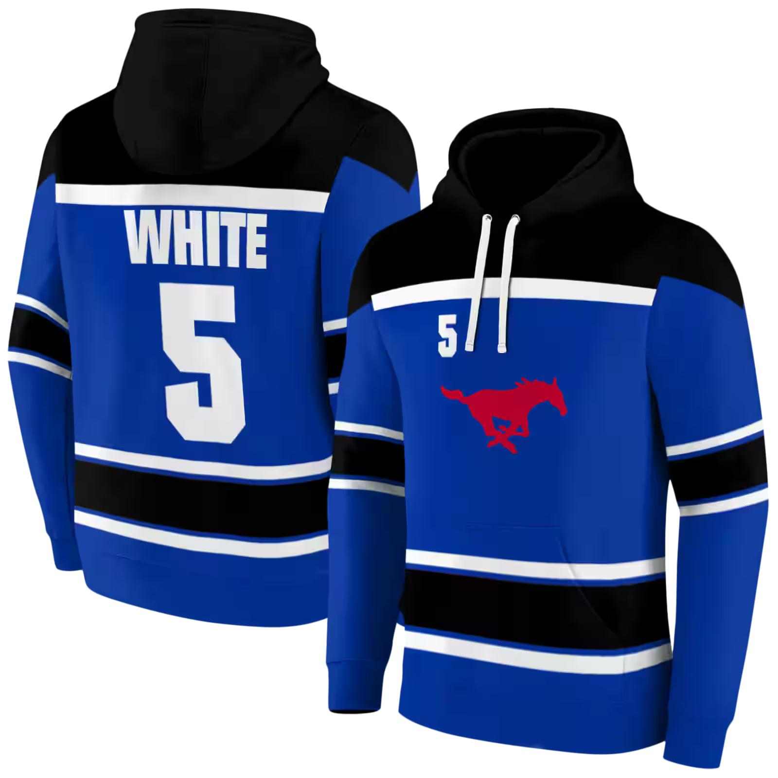 custom smu mustangs striped pattern blue hoodie fashion forward