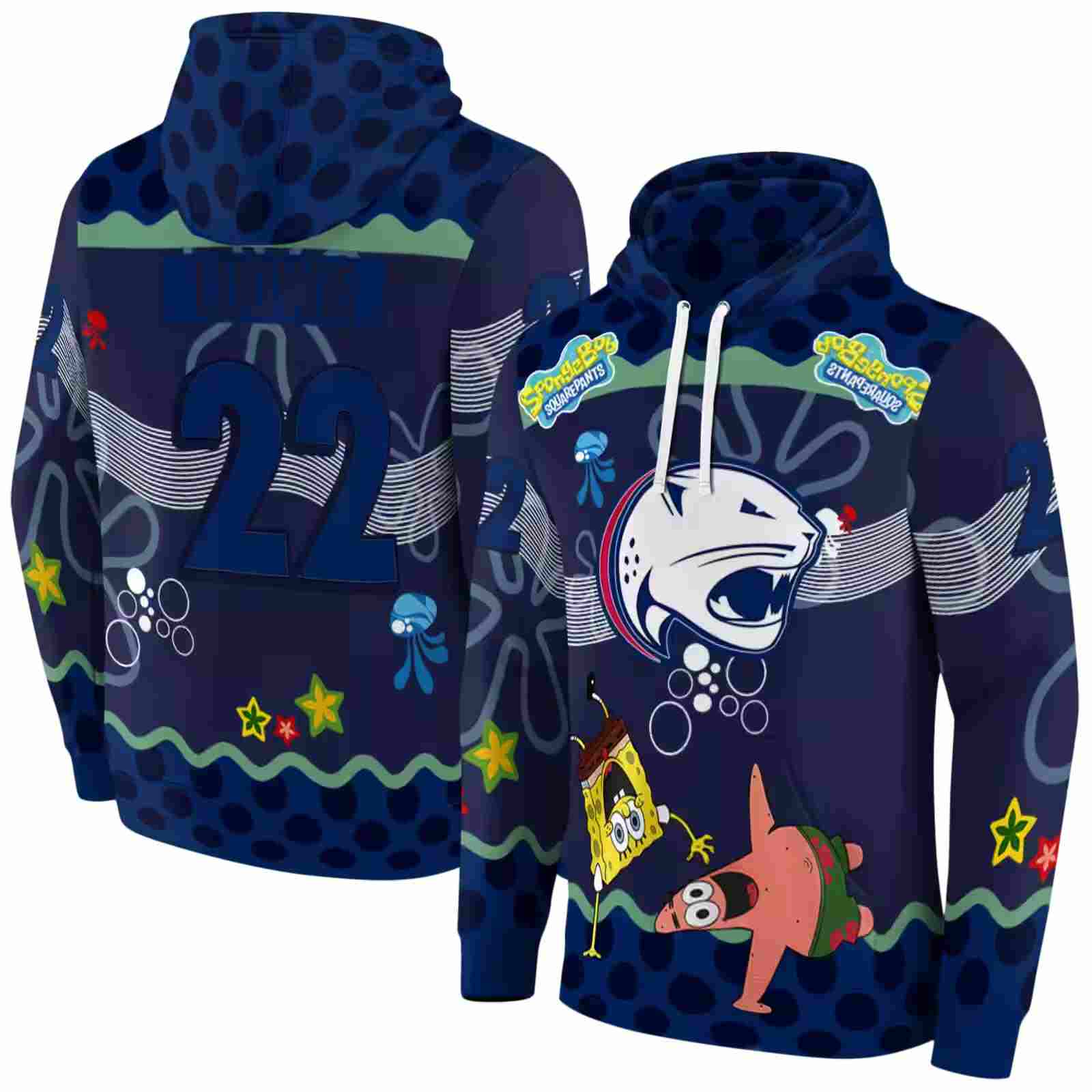 custom south alabama jaguars spongebob patrick star blue navy hoodie fashion forward