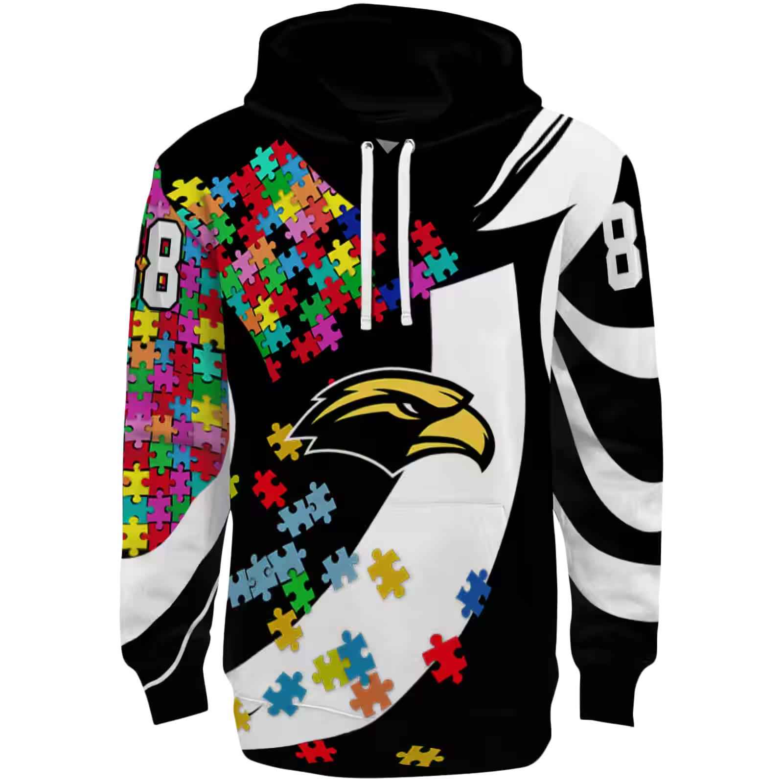 Custom Southern Miss Golden Eagles Puzzle Pieces Black Hoodie