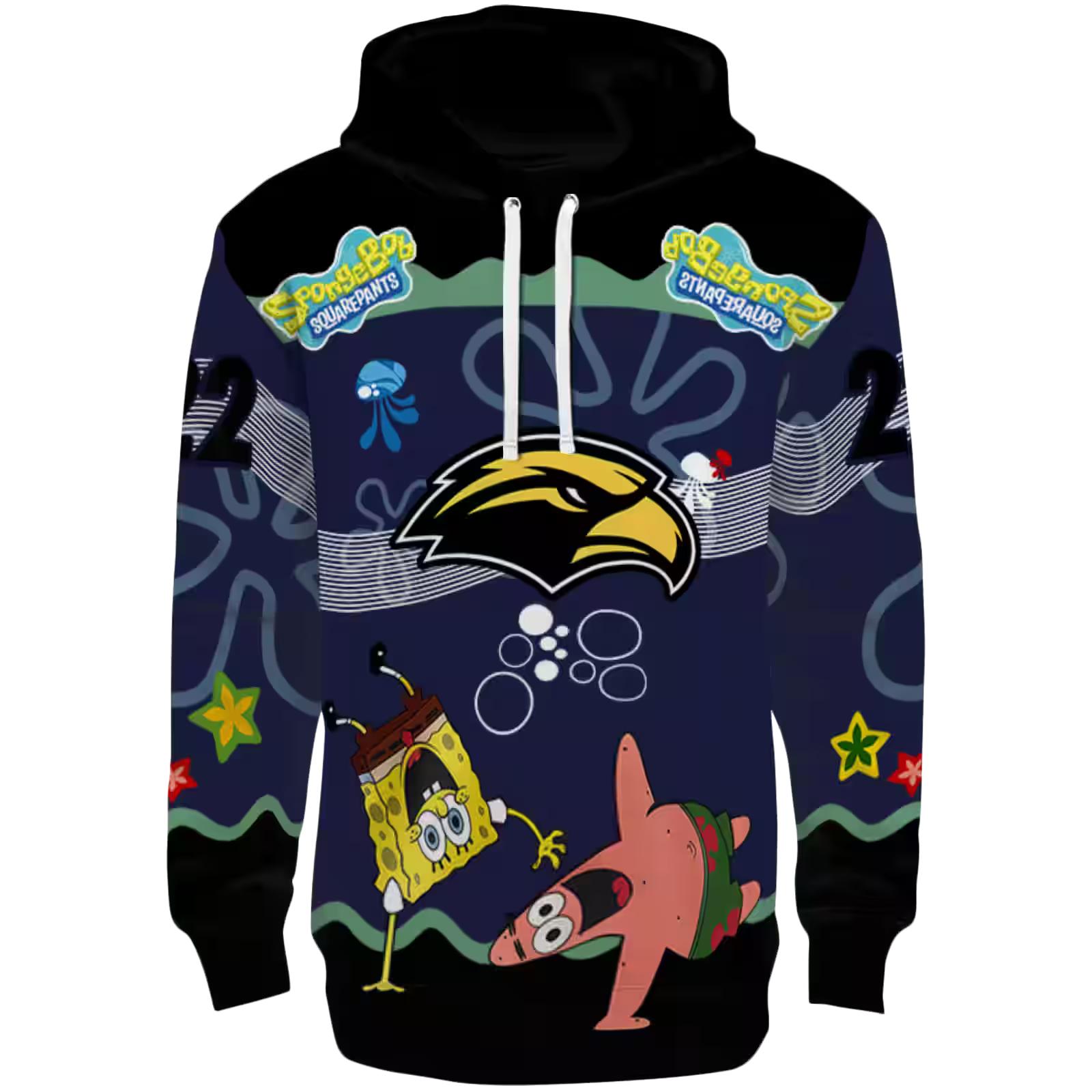 Custom Southern Miss Golden Eagles Spongebob Patrick Star Black Navy Hoodie