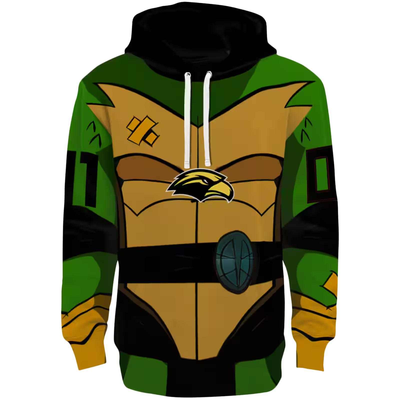 Custom Southern Miss Golden Eagles Superhero Armor Black Green Hoodie