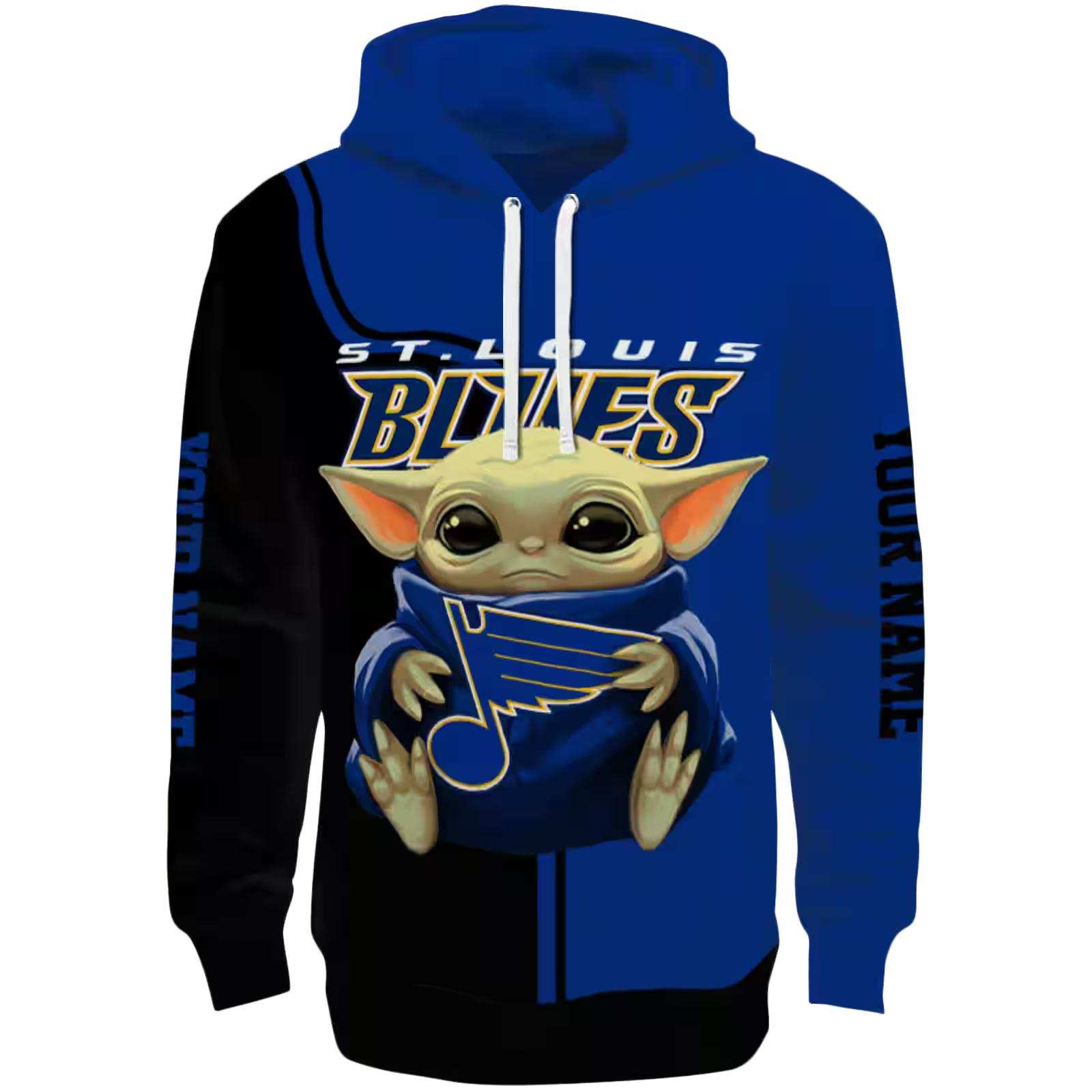 Custom St. Louis Blues Baby Yoda Blue Black Hoodie