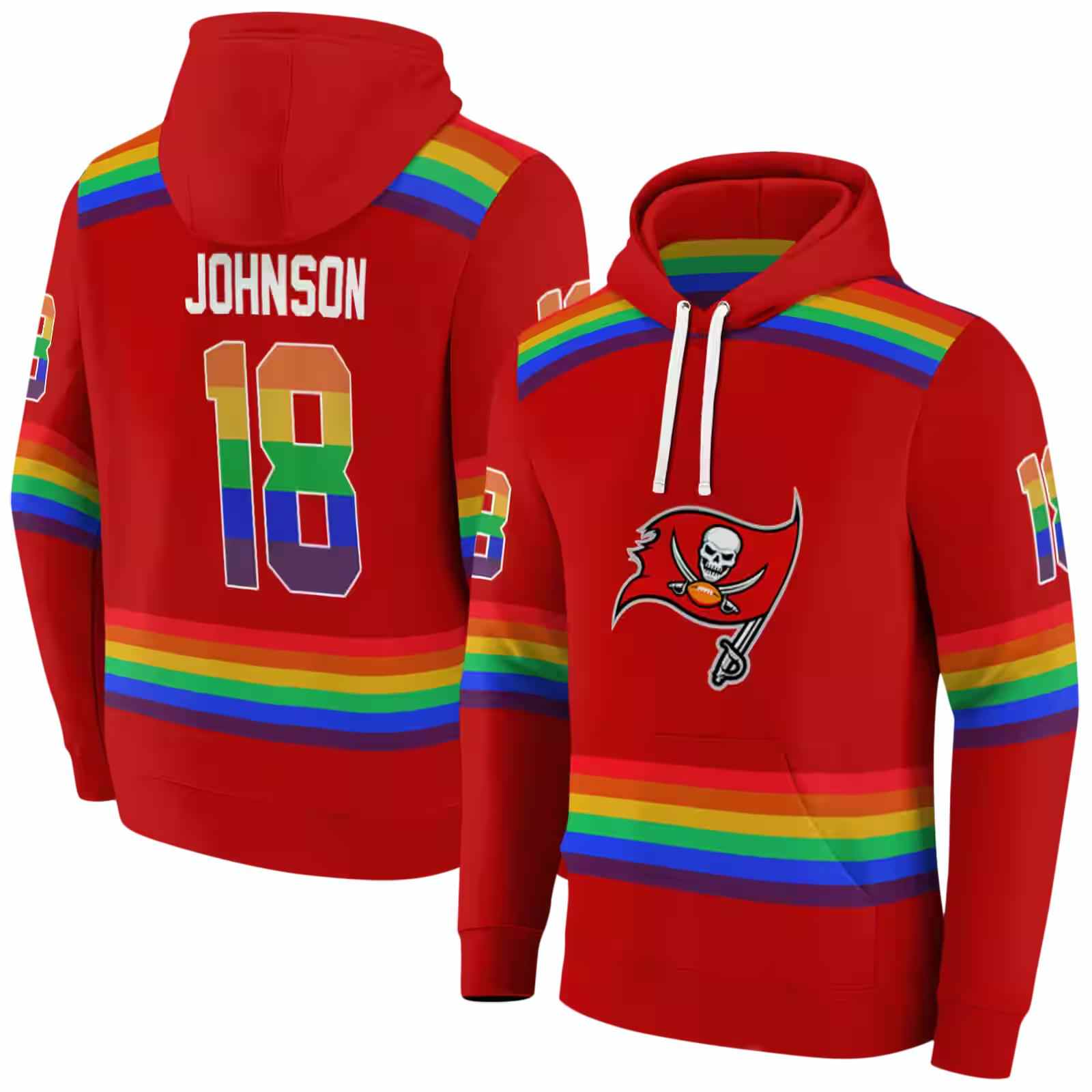 custom tampa bay buccaneers rainbow stripes red hoodie fashion forward