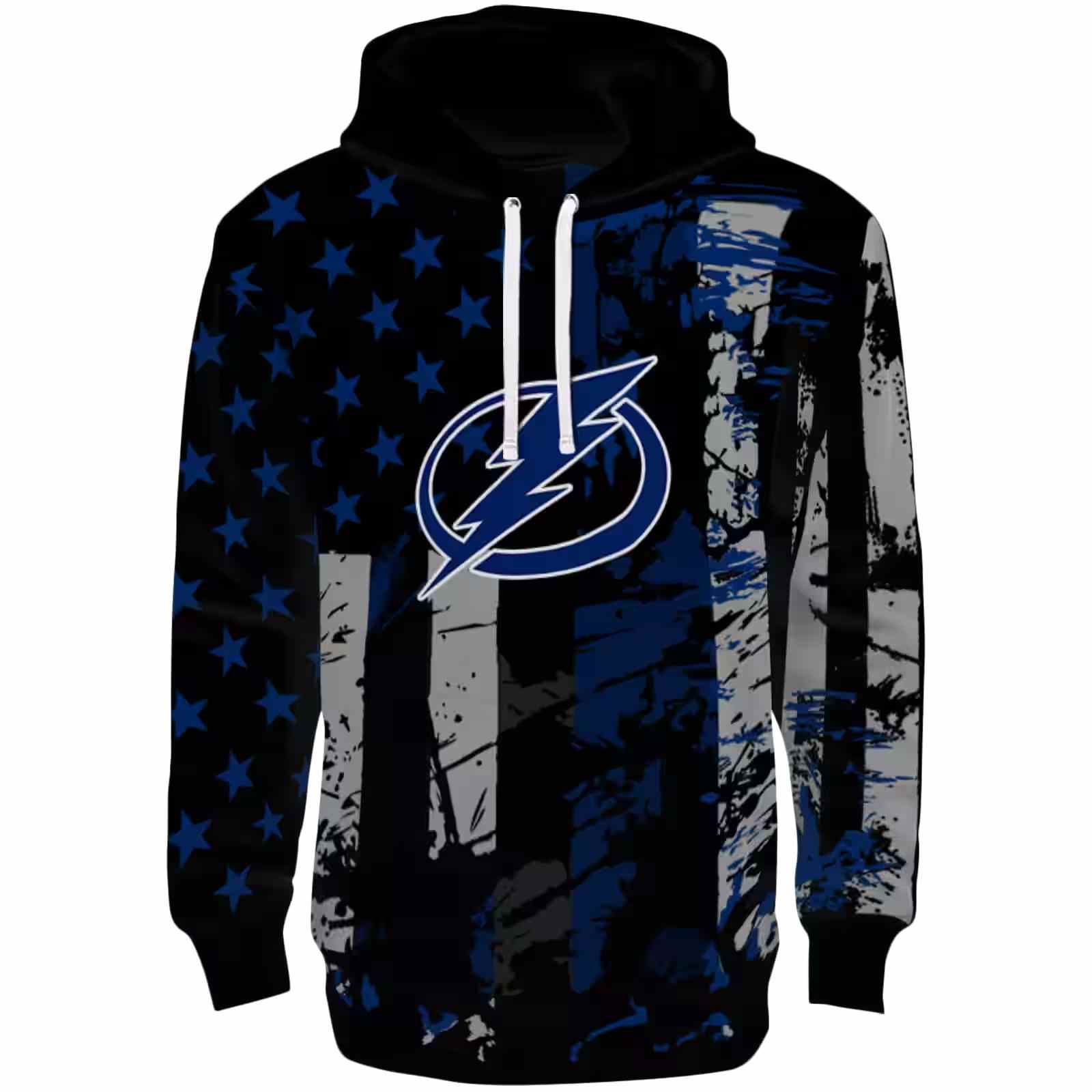 Custom Tampa Bay Lightning Distressed Flag Blue Black Hoodie