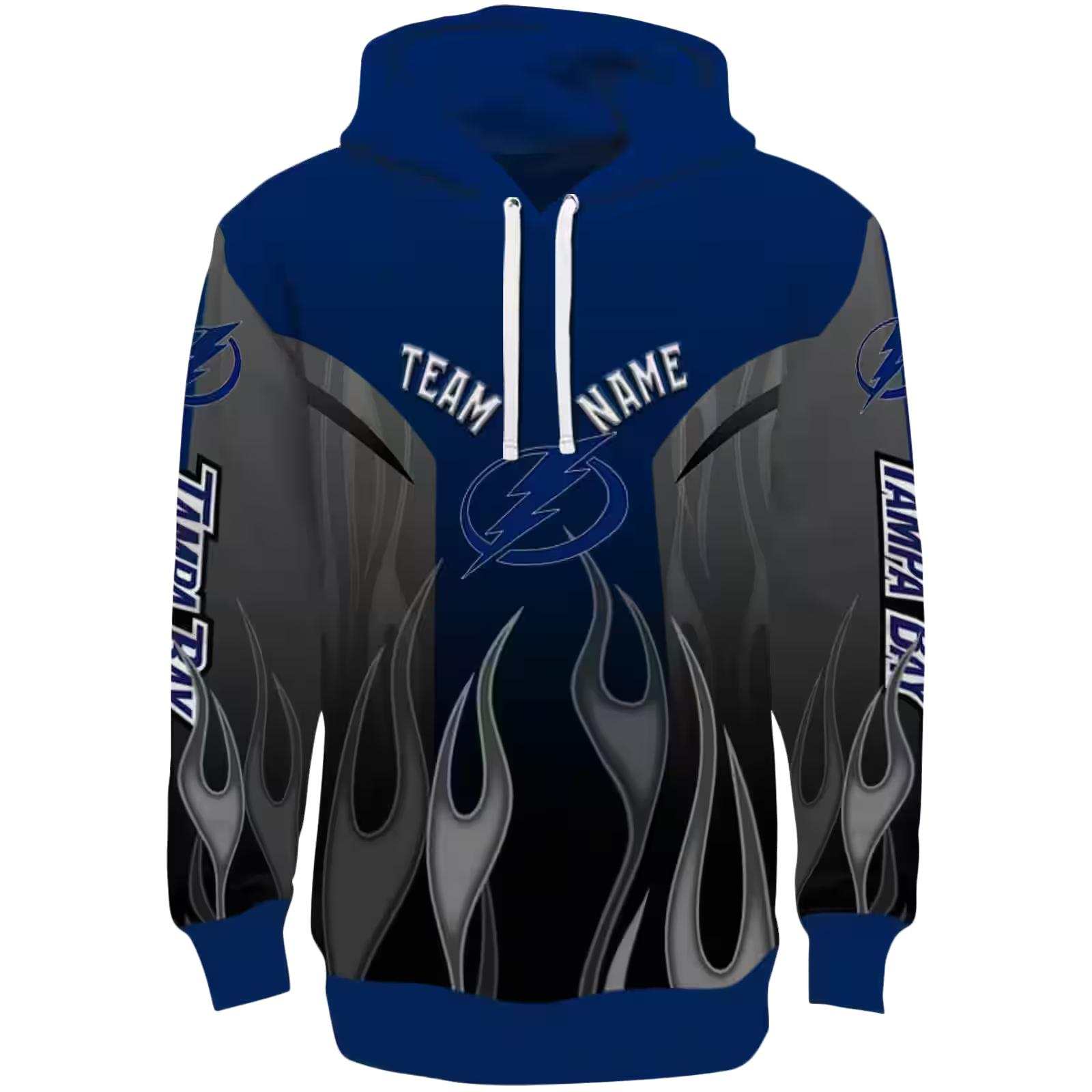 Custom Tampa Bay Lightning Flame Design Blue Hoodie