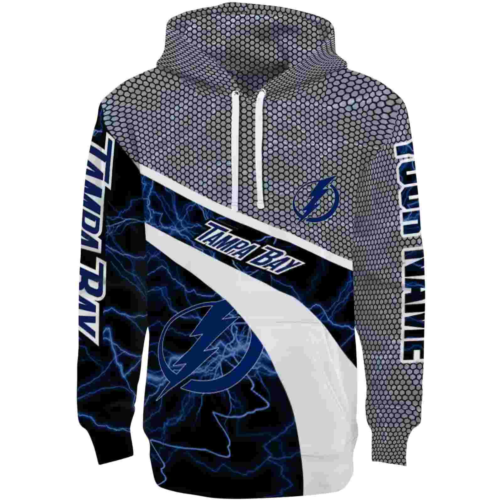 Custom Tampa Bay Lightning Hexagonal Mesh Blue Black Gray Hoodie