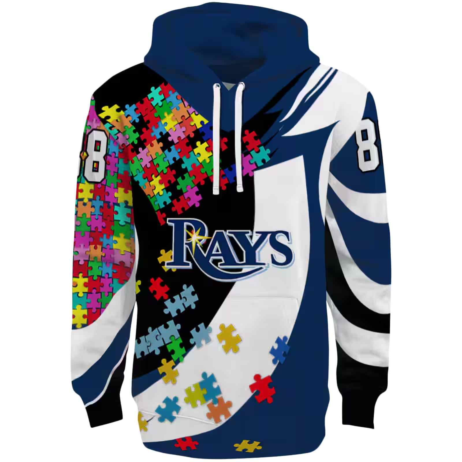 Custom Tampa Bay Rays Puzzle Pieces Navy Hoodie