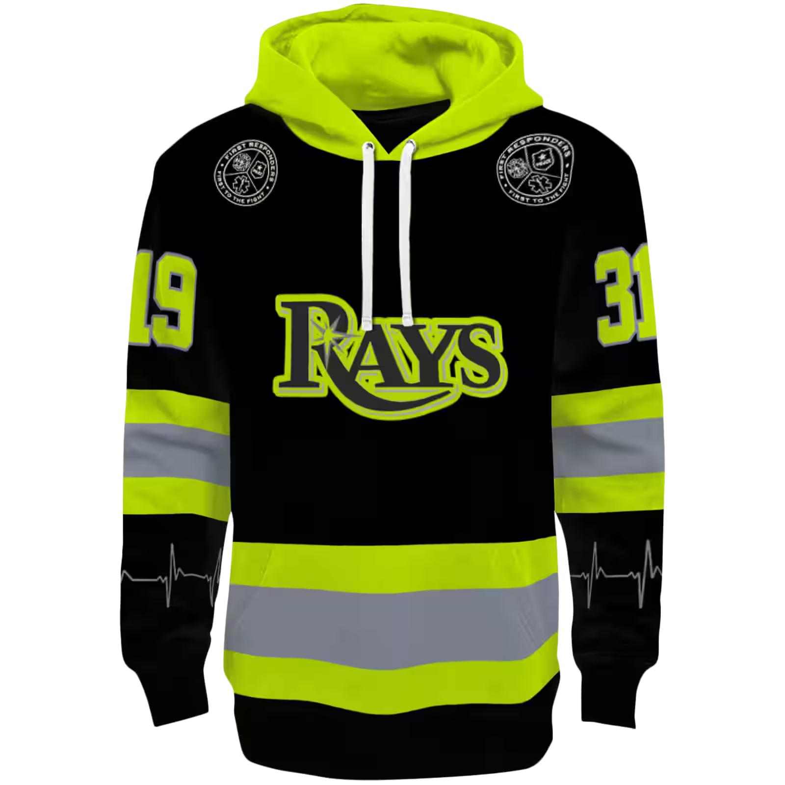 Custom Tampa Bay Rays Safety Motif Black Neon Green Hoodie