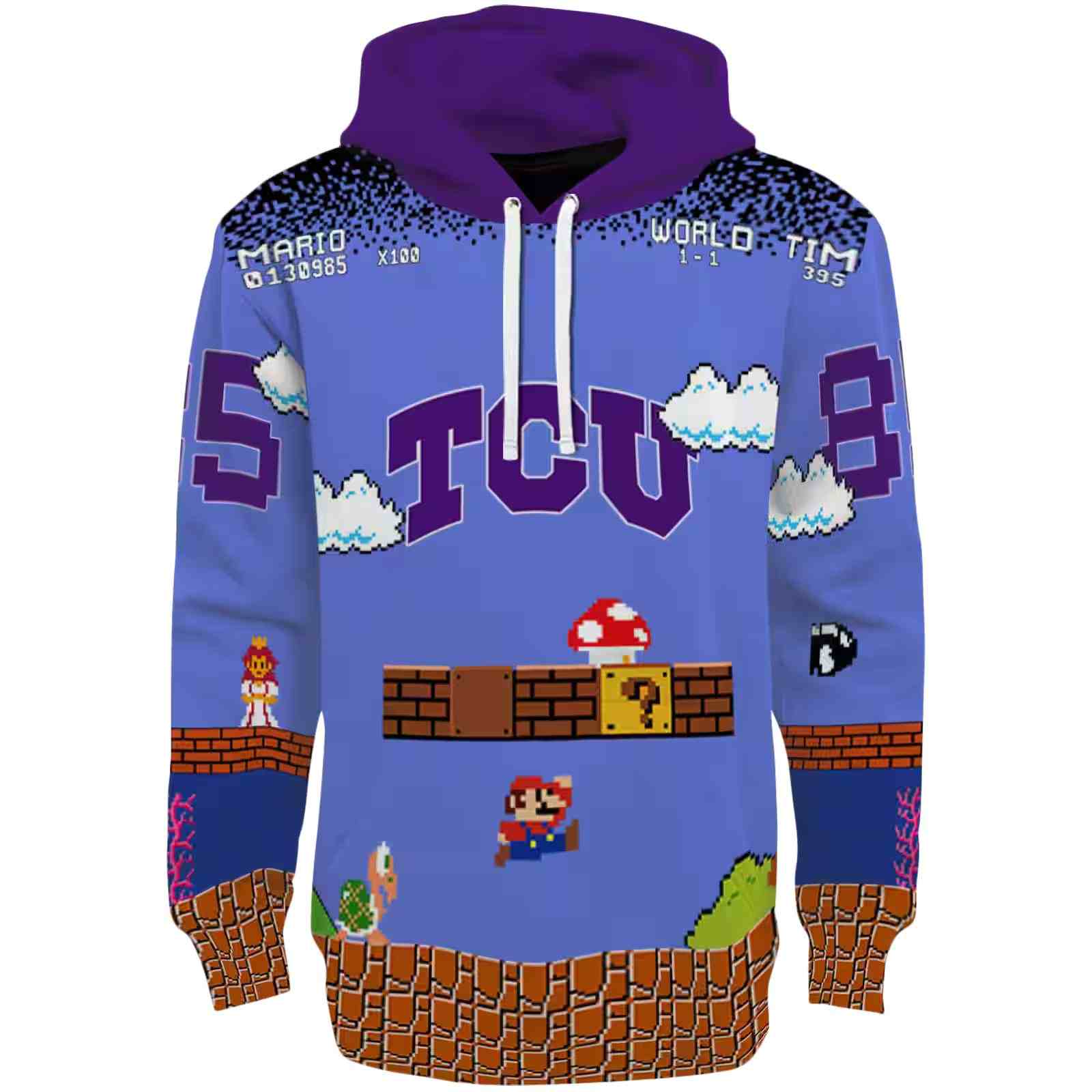 Custom TCU Horned Frogs Mario Blue Black Hoodie