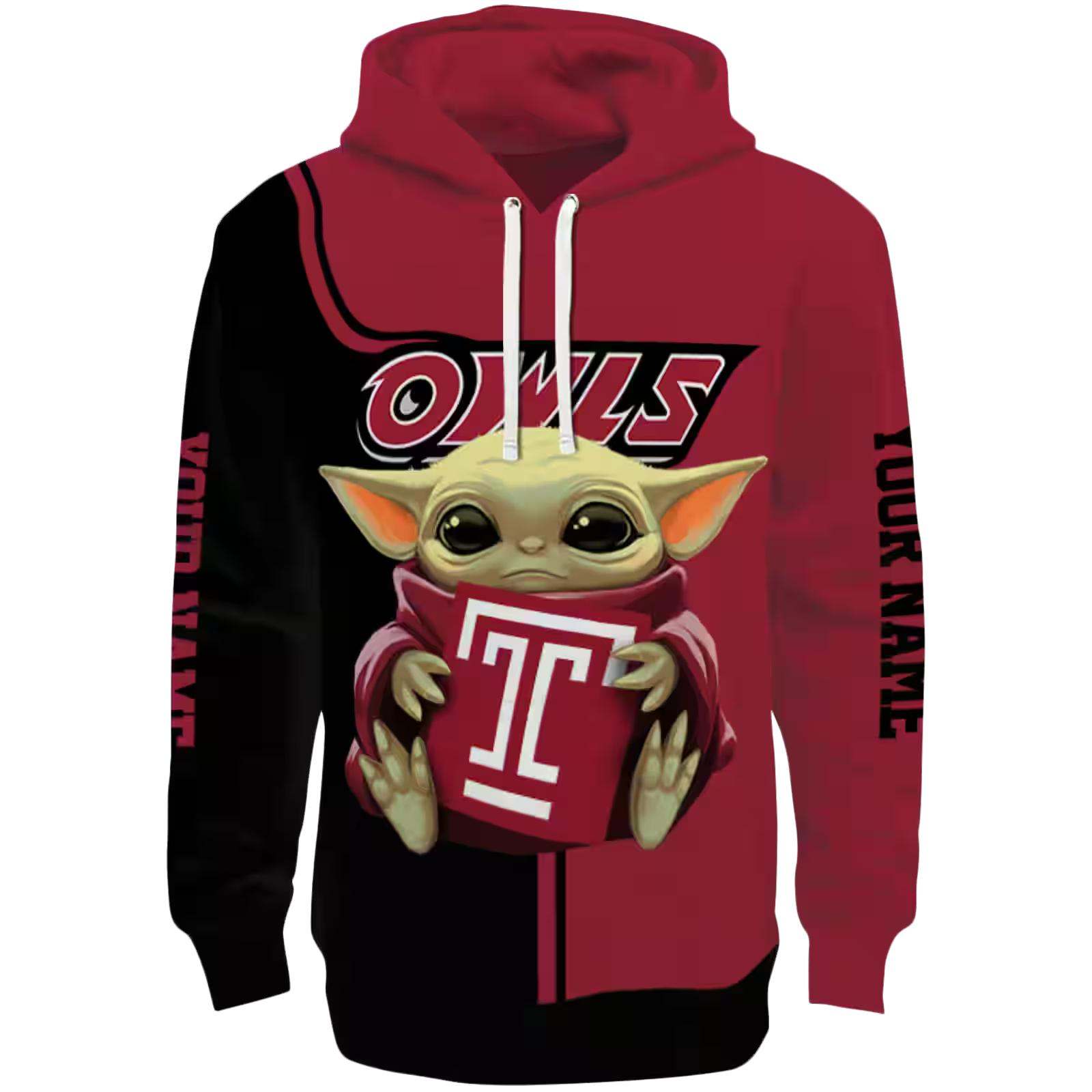 Custom Temple Owls Baby Yoda Red Black Hoodie