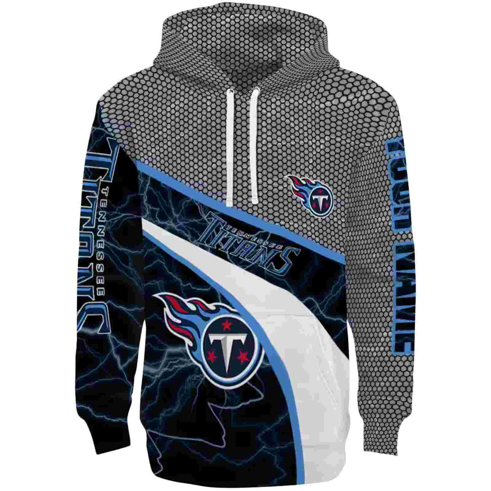 Custom Tennessee Titans Hexagonal Mesh Navy Black Gray Hoodie