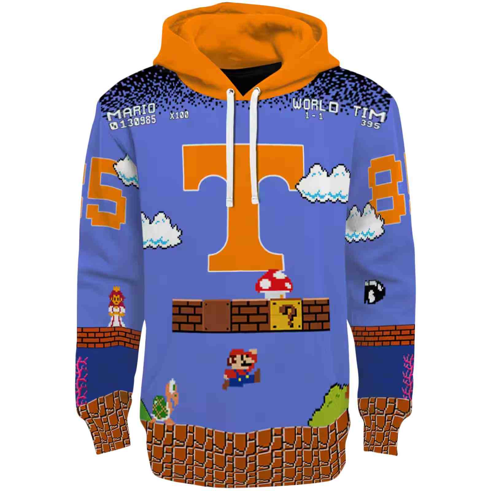 Custom Tennessee Volunteers Mario Blue Black Hoodie