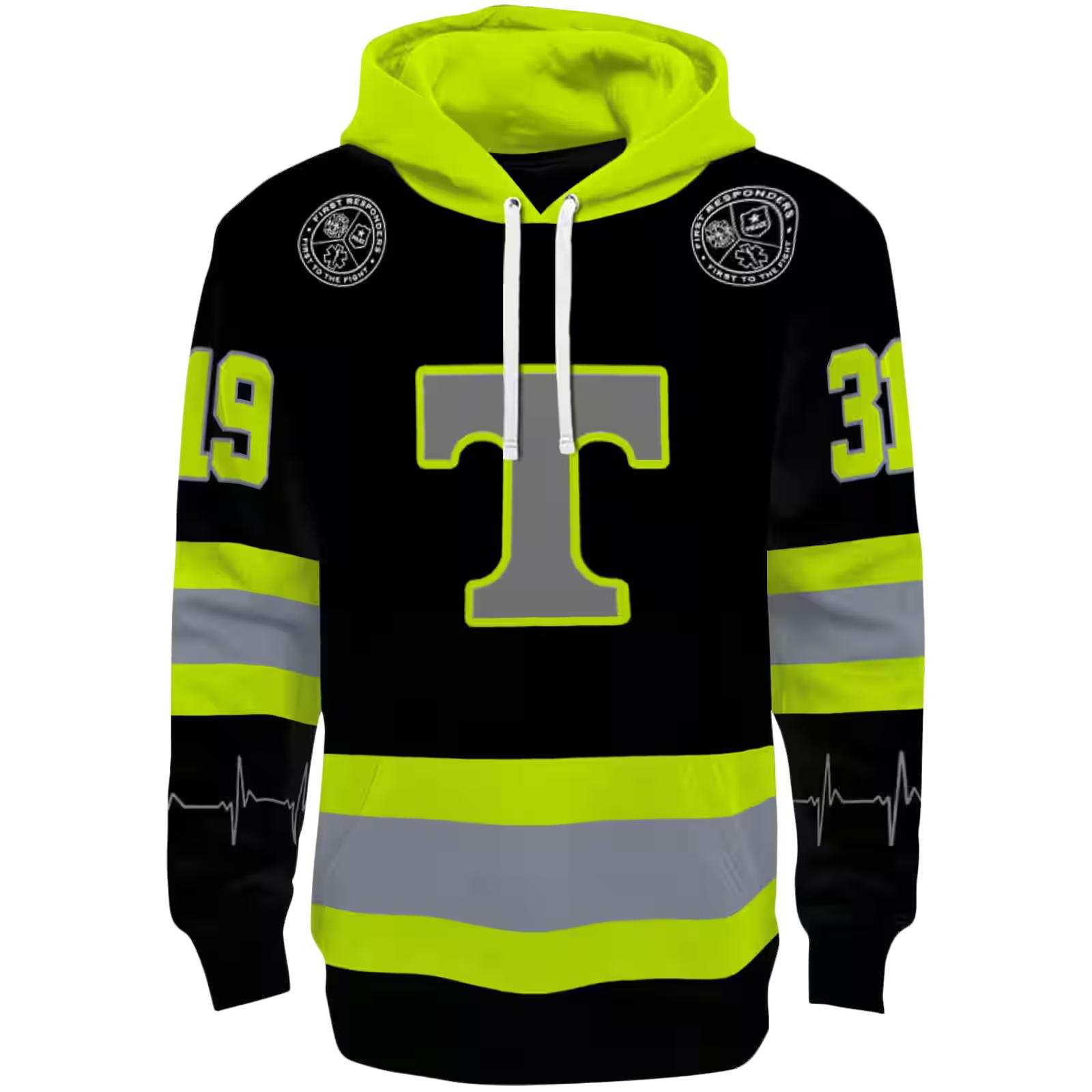 Custom Tennessee Volunteers Safety Motif Black Neon Green Hoodie