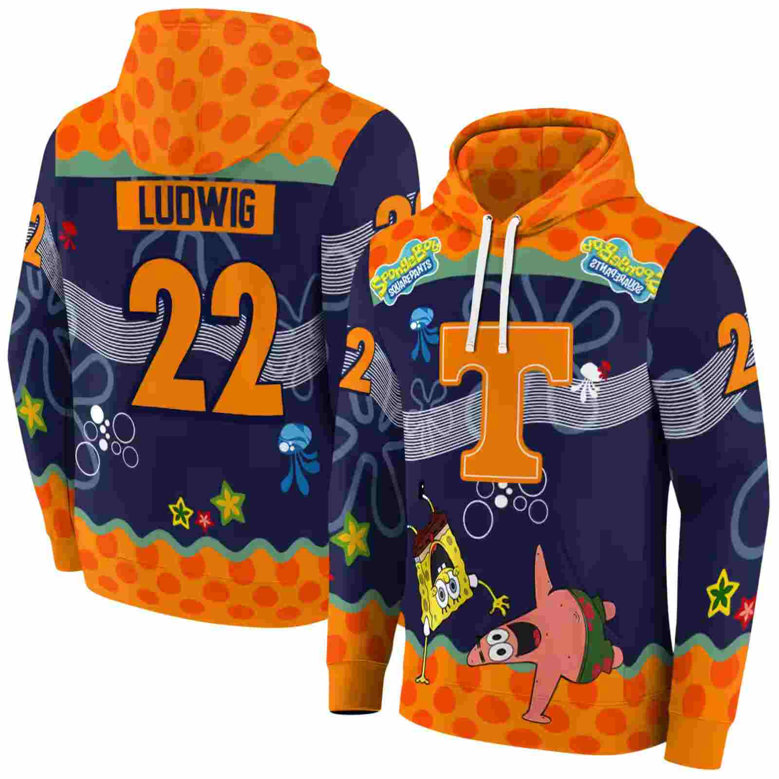 custom tennessee volunteers spongebob patrick star orange navy hoodie fashion forward