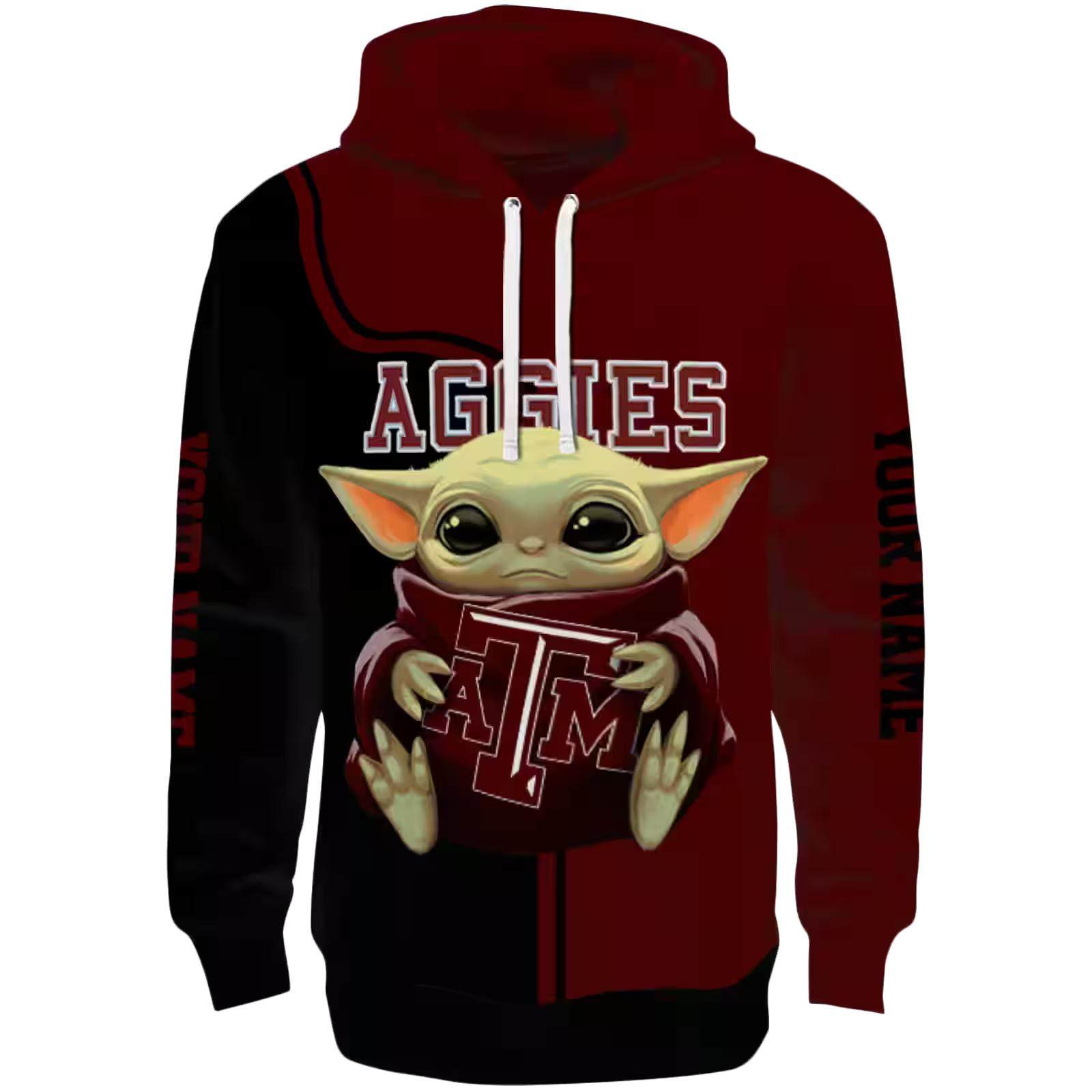 Custom Texas A&M Aggies Baby Yoda Maroon Black Hoodie