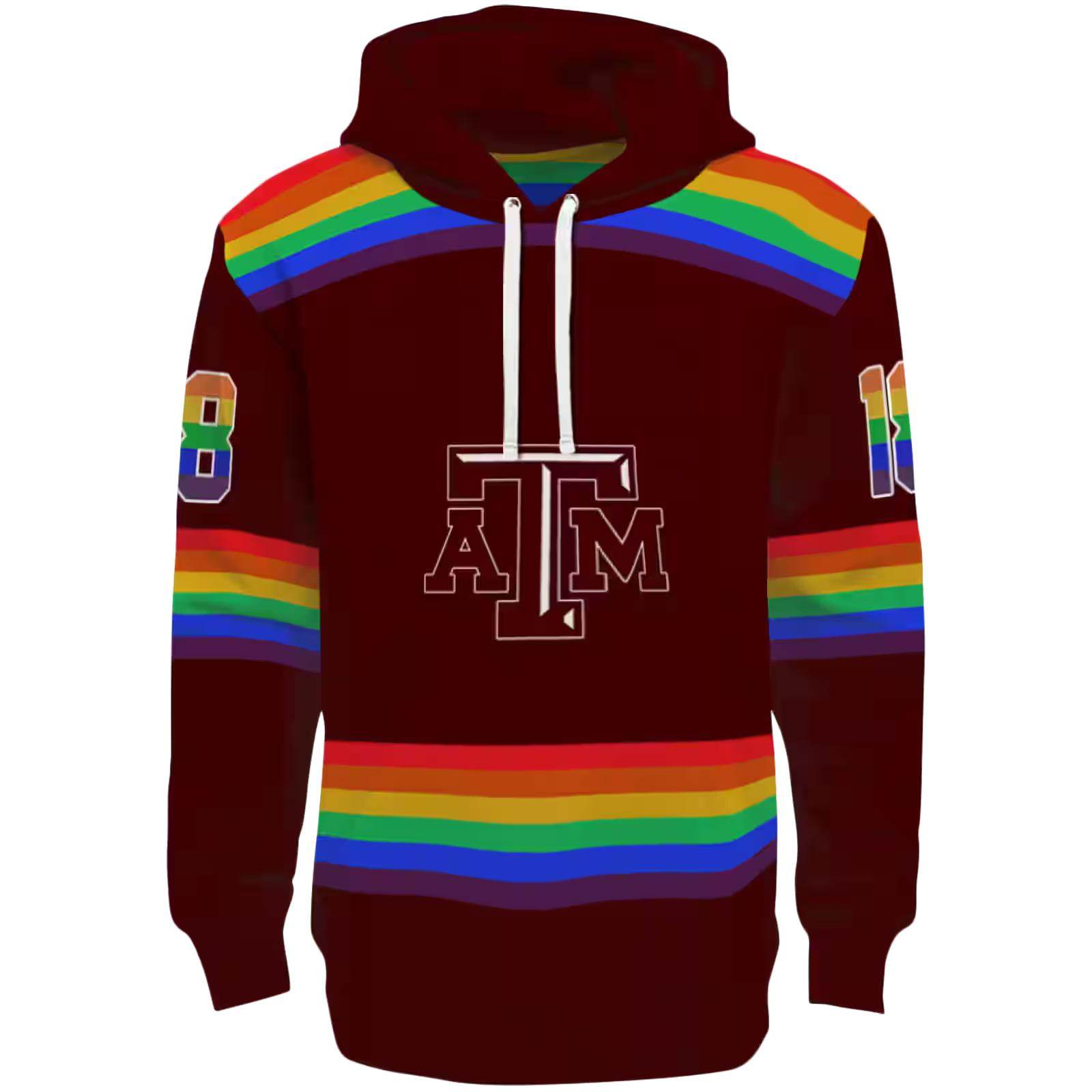 Custom Texas A&M Aggies Rainbow Stripes Maroon Hoodie