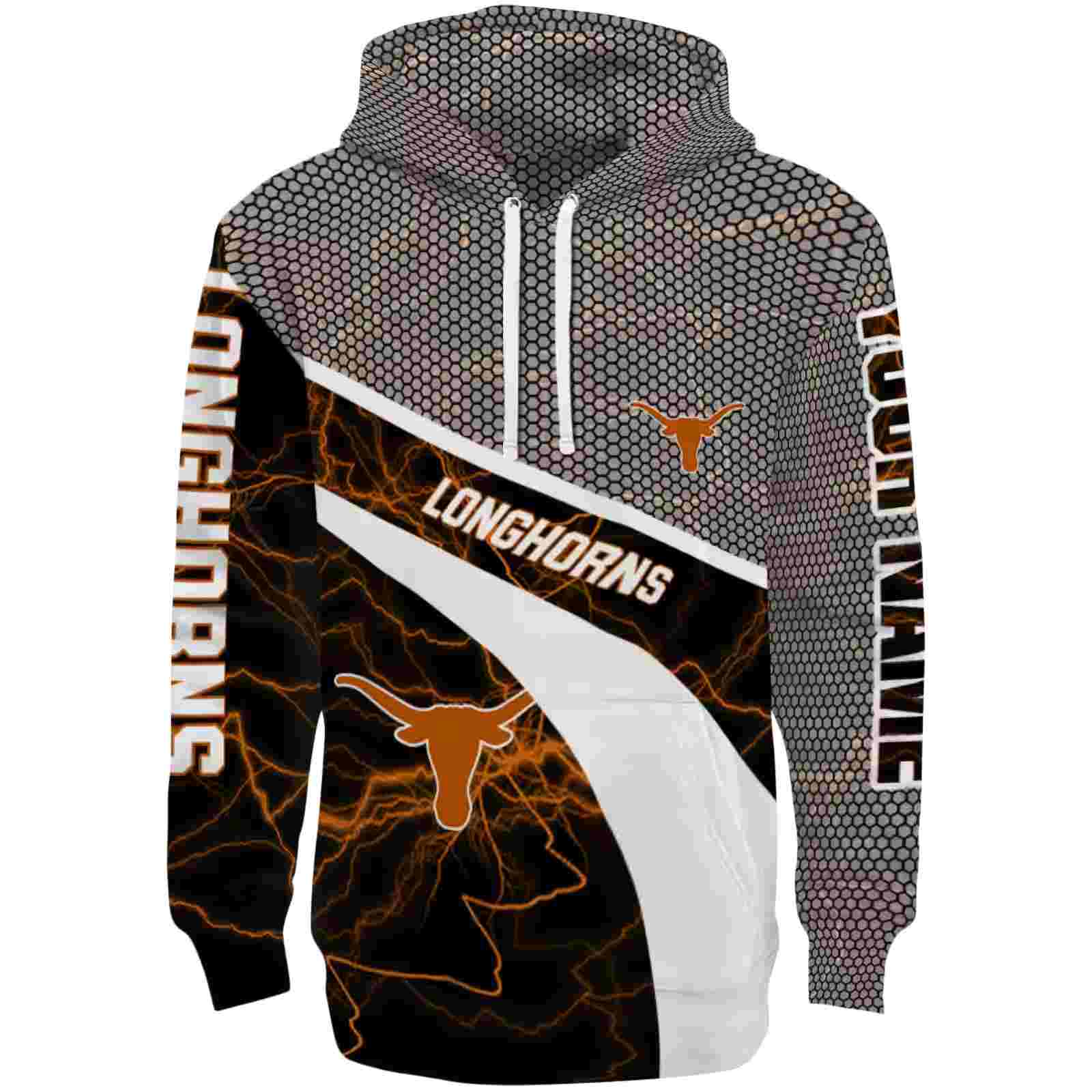 Custom Texas Longhorns Hexagonal Mesh Orange Black Gray Hoodie