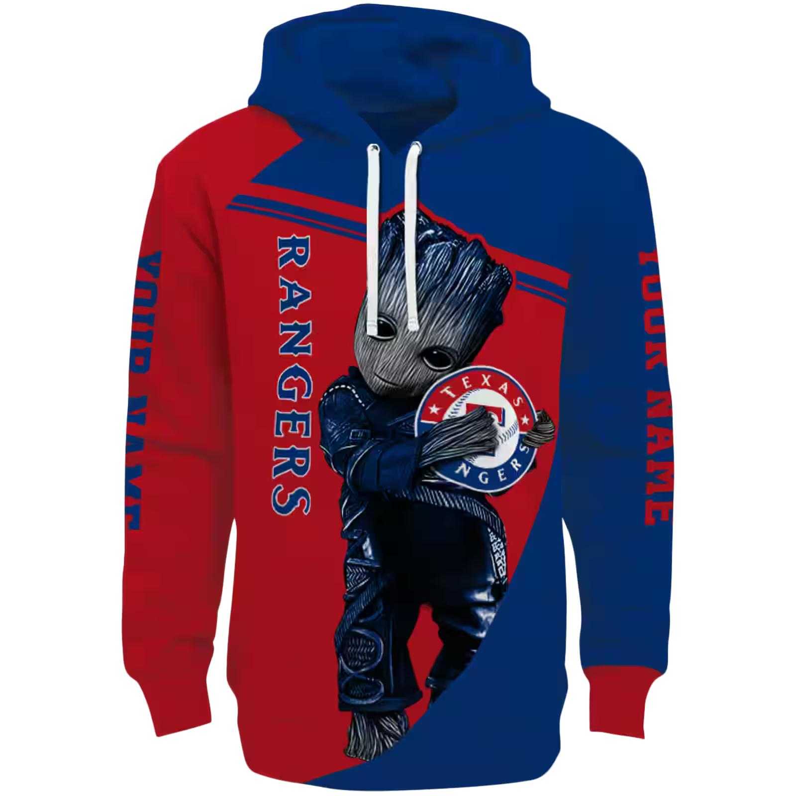 Custom Texas Rangers Groot Blue Hoodie