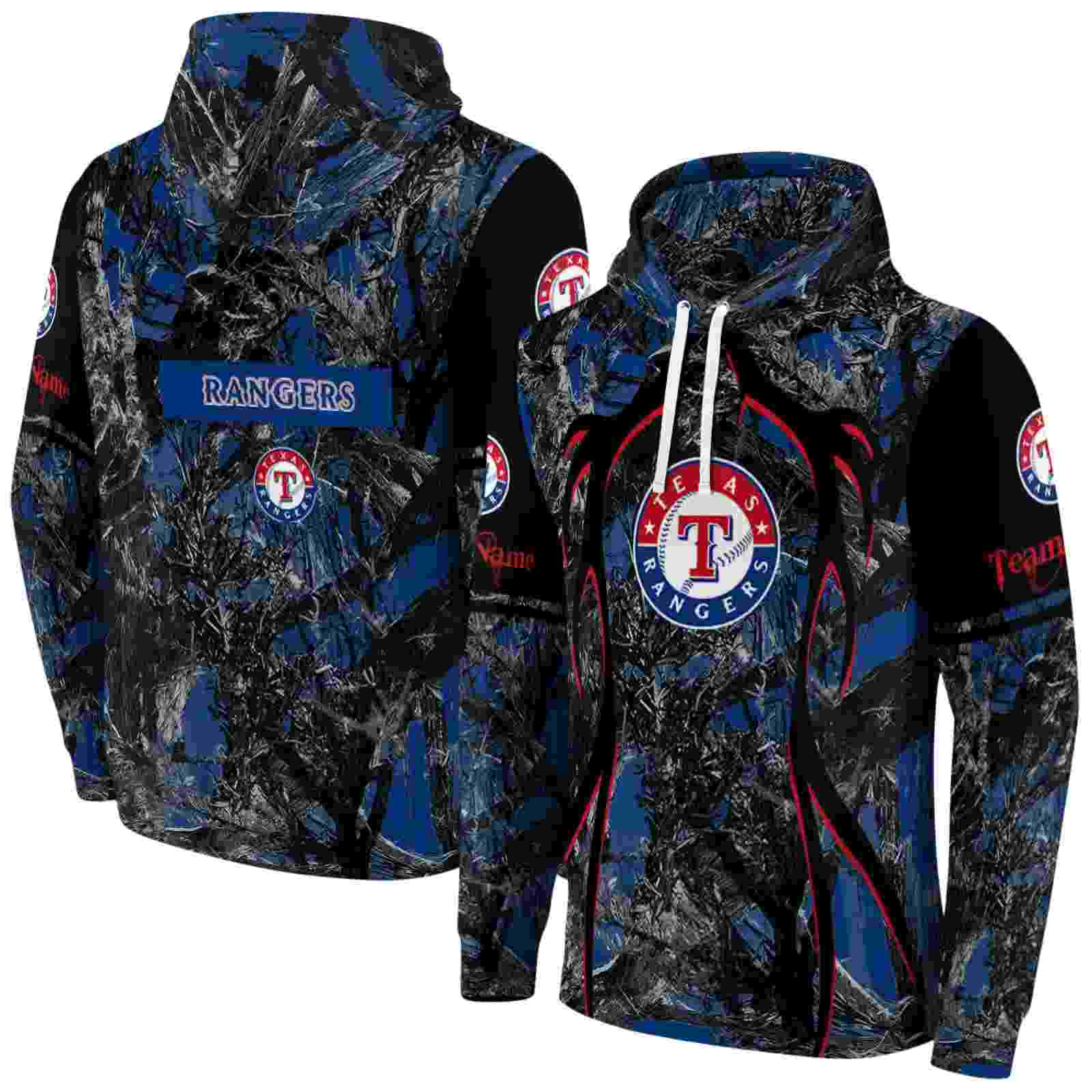 custom texas rangers hunting theme blue black hoodie fashion forward