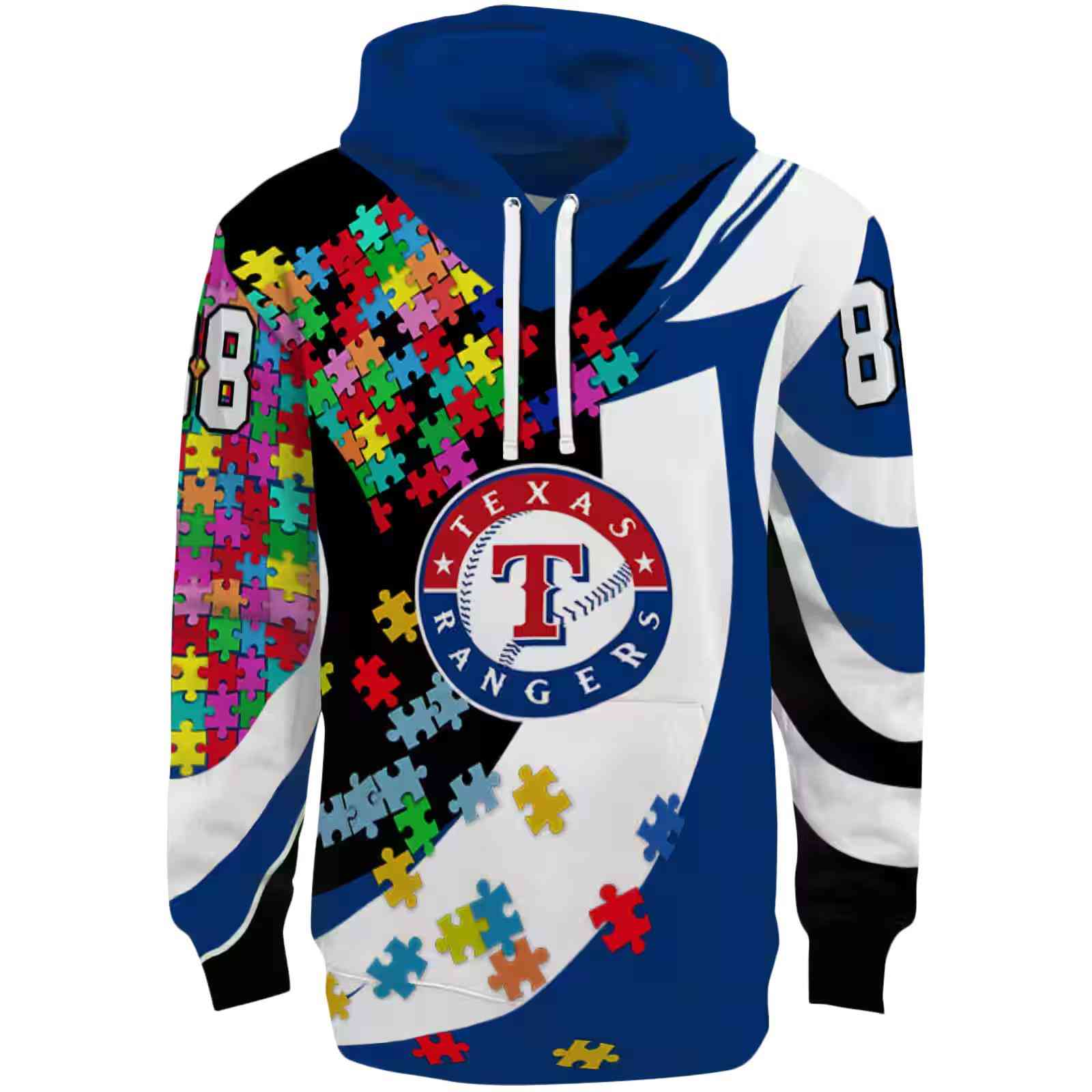 Custom Texas Rangers Puzzle Pieces Blue Hoodie