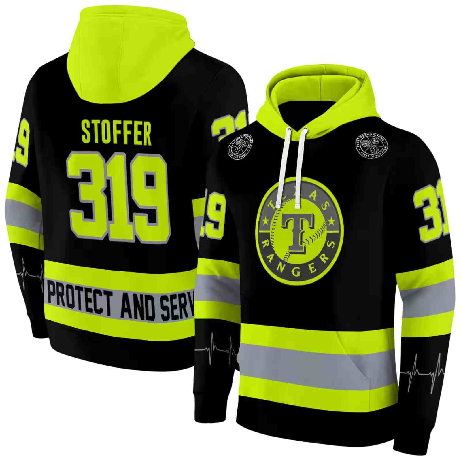 custom texas rangers safety motif black neon green hoodie fashion forward