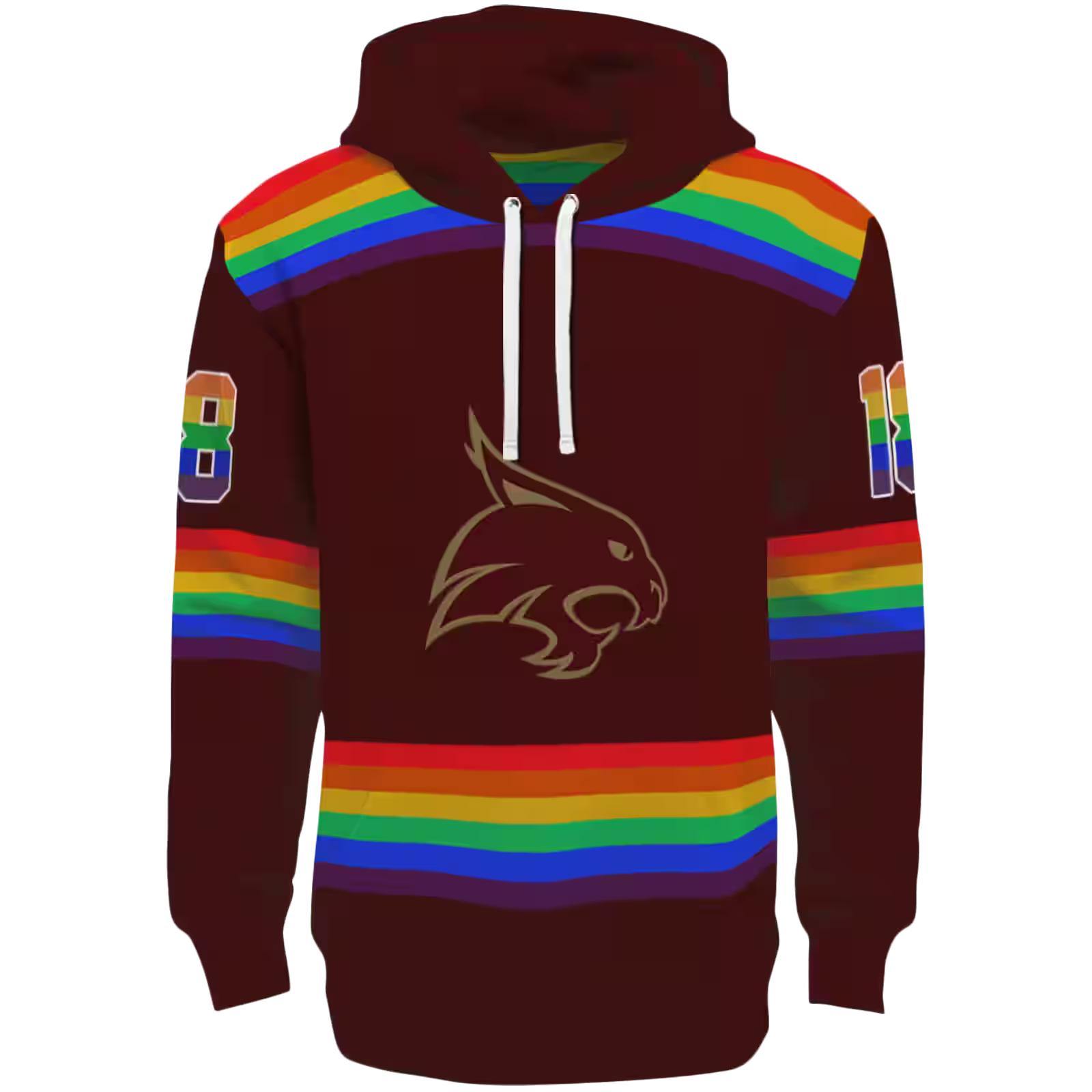 Custom Texas State Bobcats Rainbow Stripes Maroon Hoodie