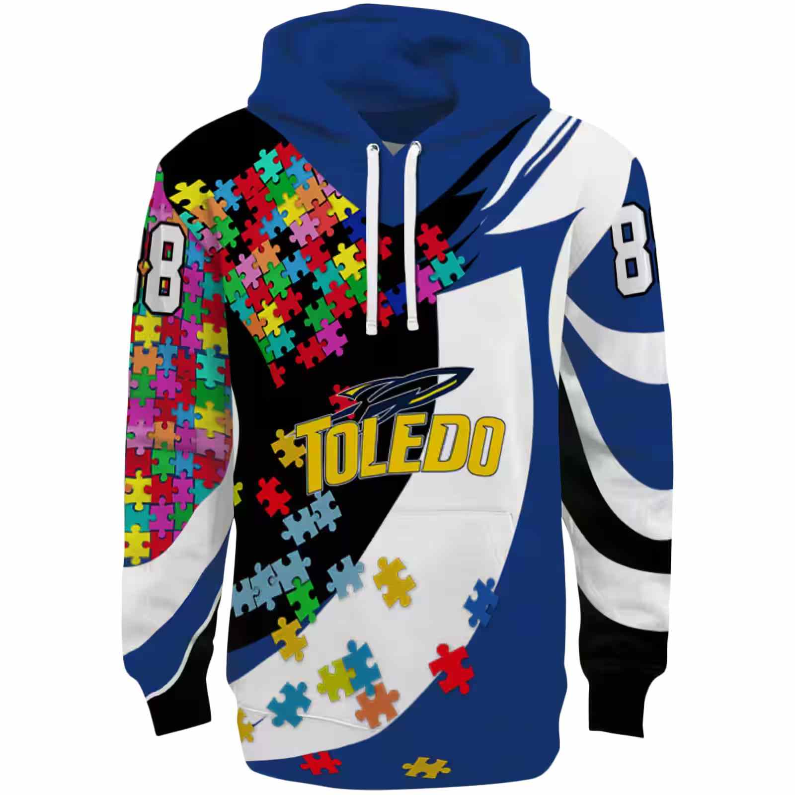 Custom Toledo Rockets Puzzle Pieces Blue Hoodie