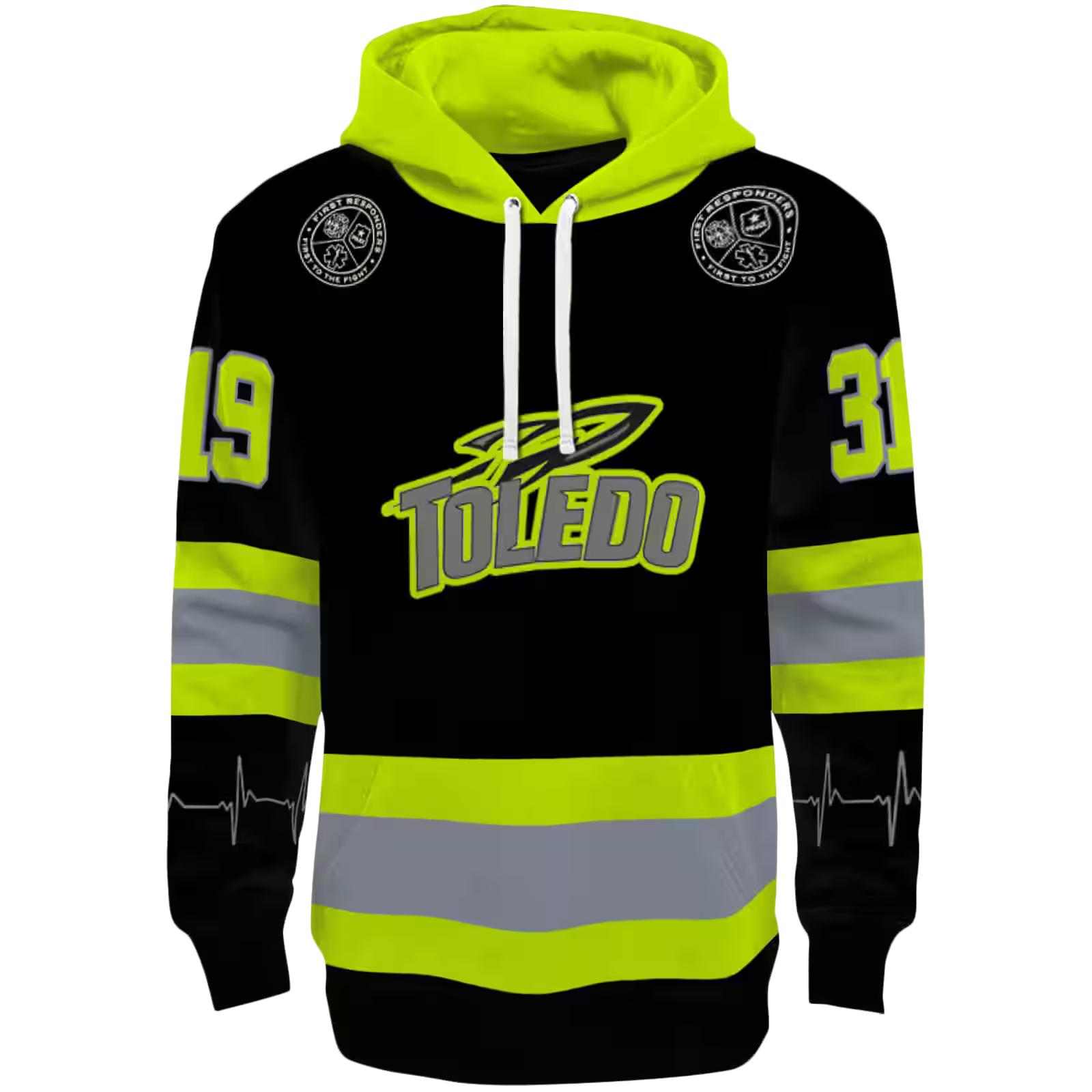 Custom Toledo Rockets Safety Motif Black Neon Green Hoodie