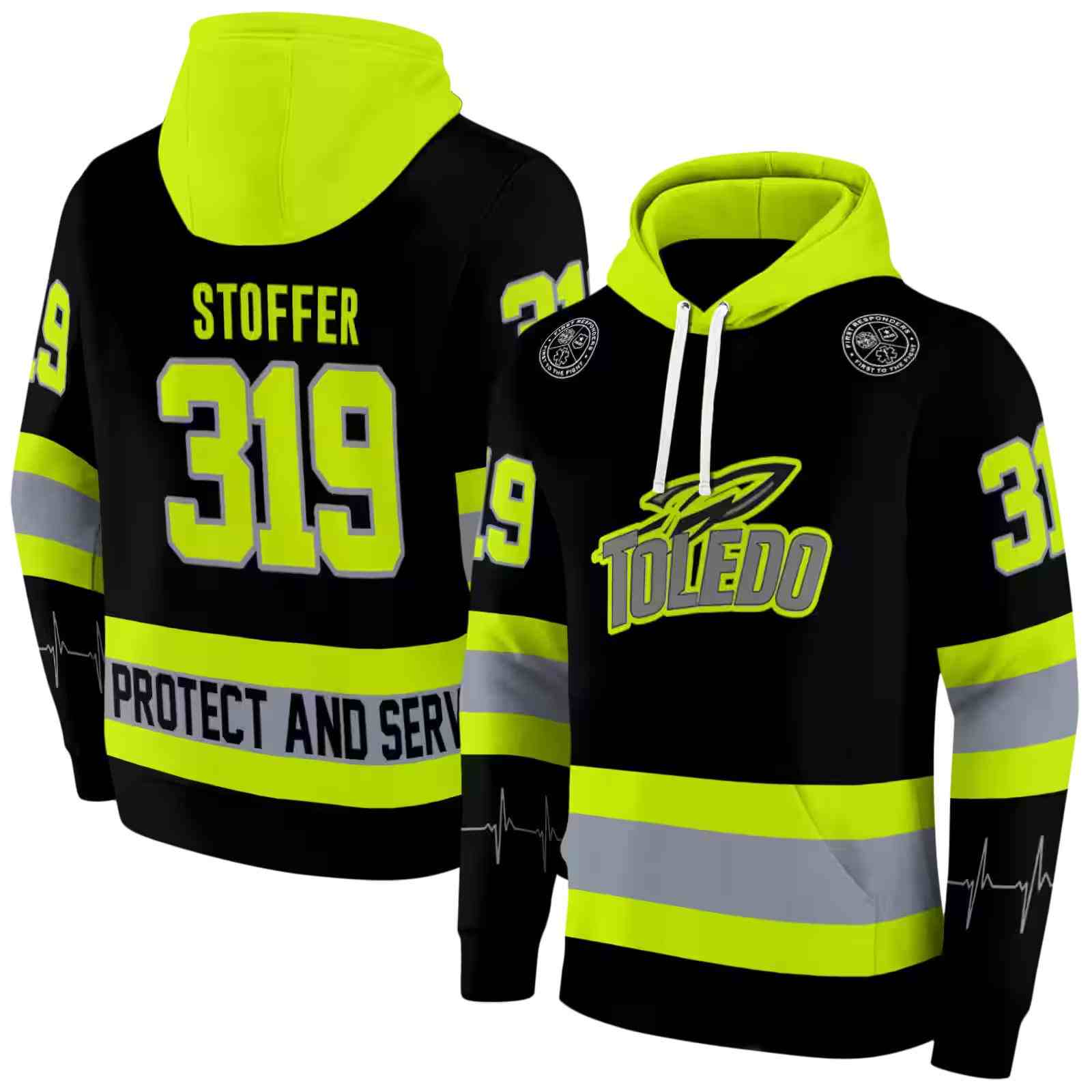 custom toledo rockets safety motif black neon green hoodie fashion forward