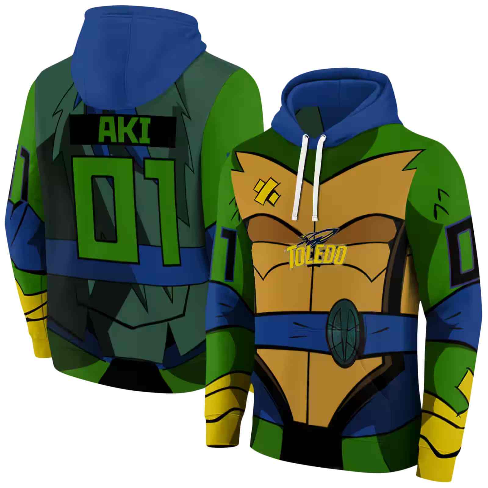 custom toledo rockets superhero armor blue green hoodie fashion forward