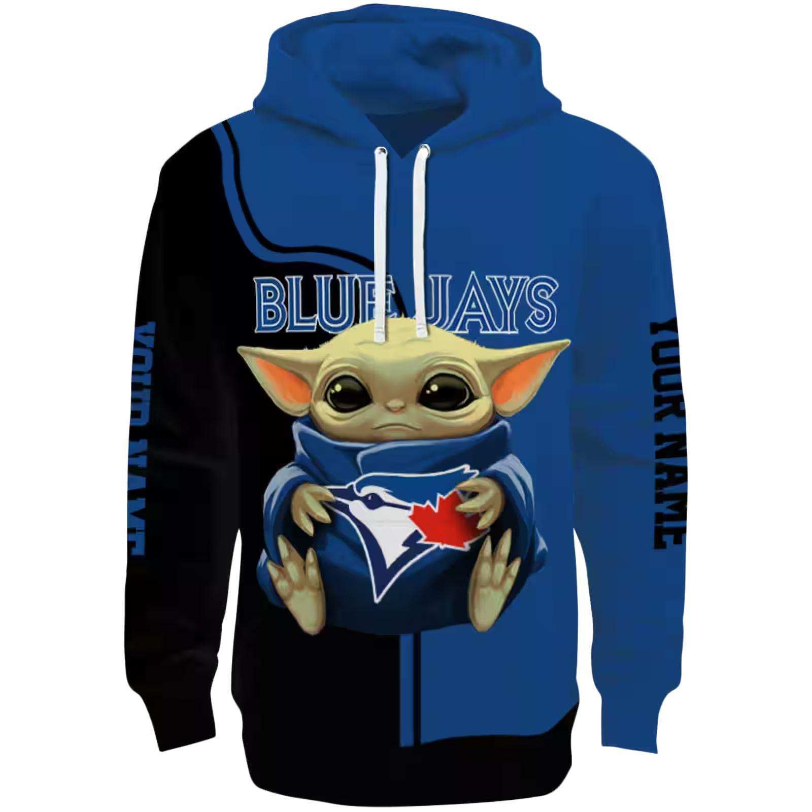 Custom Toronto Blue Jays Baby Yoda Blue Black Hoodie