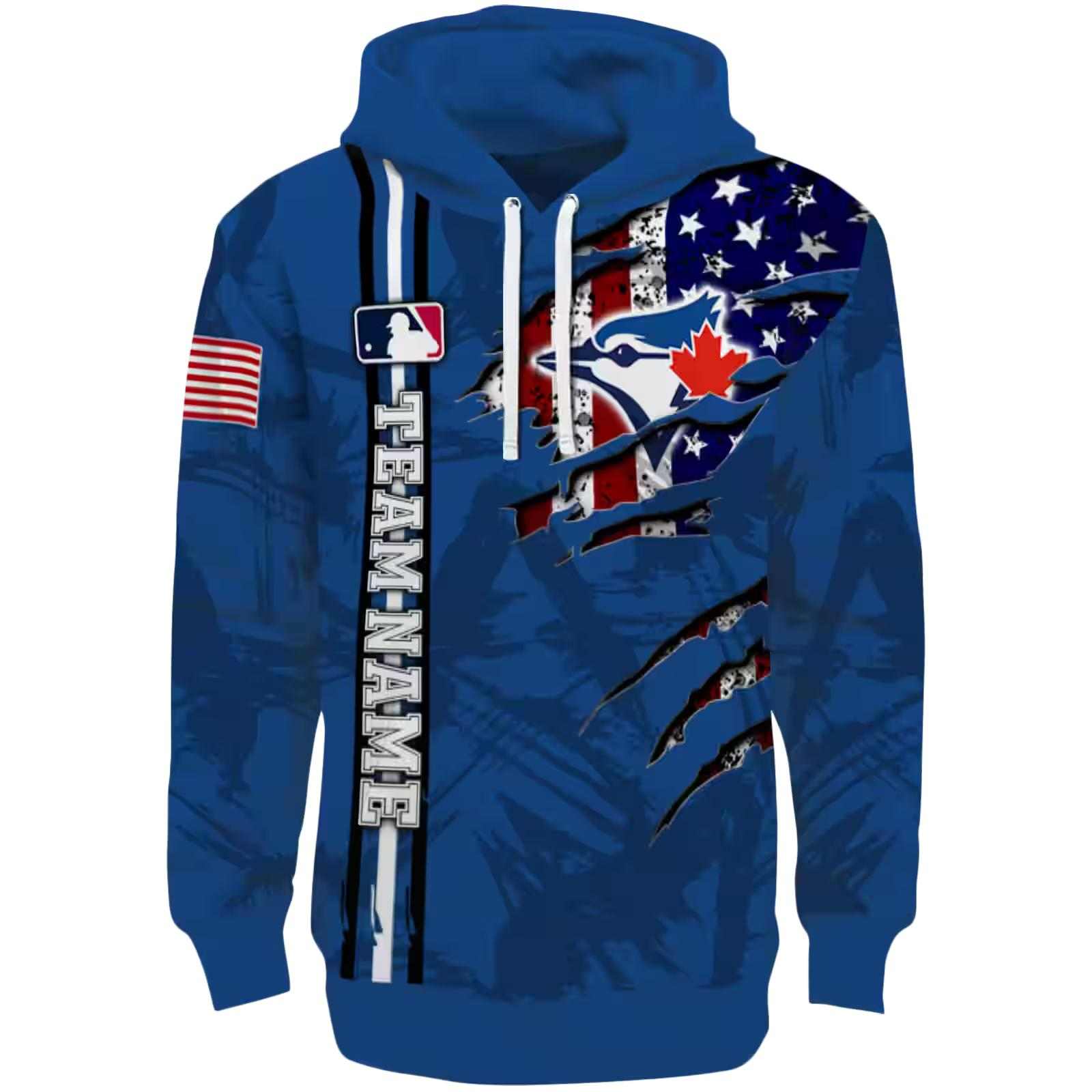 Custom Toronto Blue Jays Ripped Flag Blue Hoodie