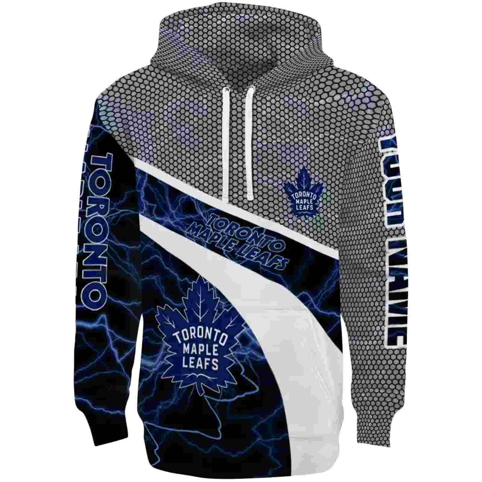 Custom Toronto Maple Leafs Hexagonal Mesh Blue Black Gray Hoodie