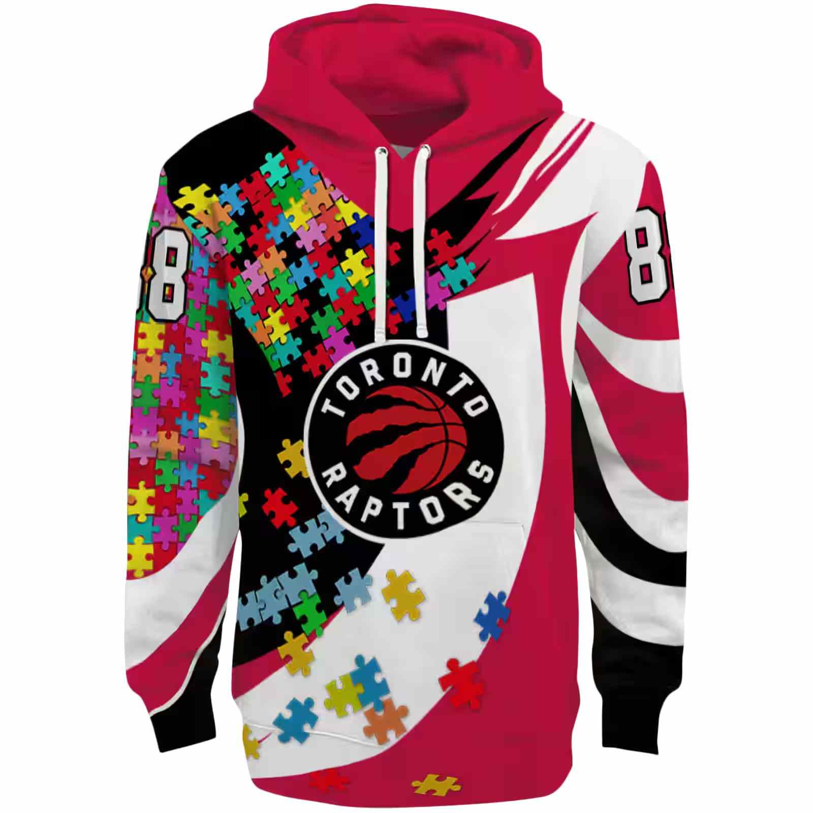 Custom Toronto Raptors Puzzle Pieces Red Hoodie