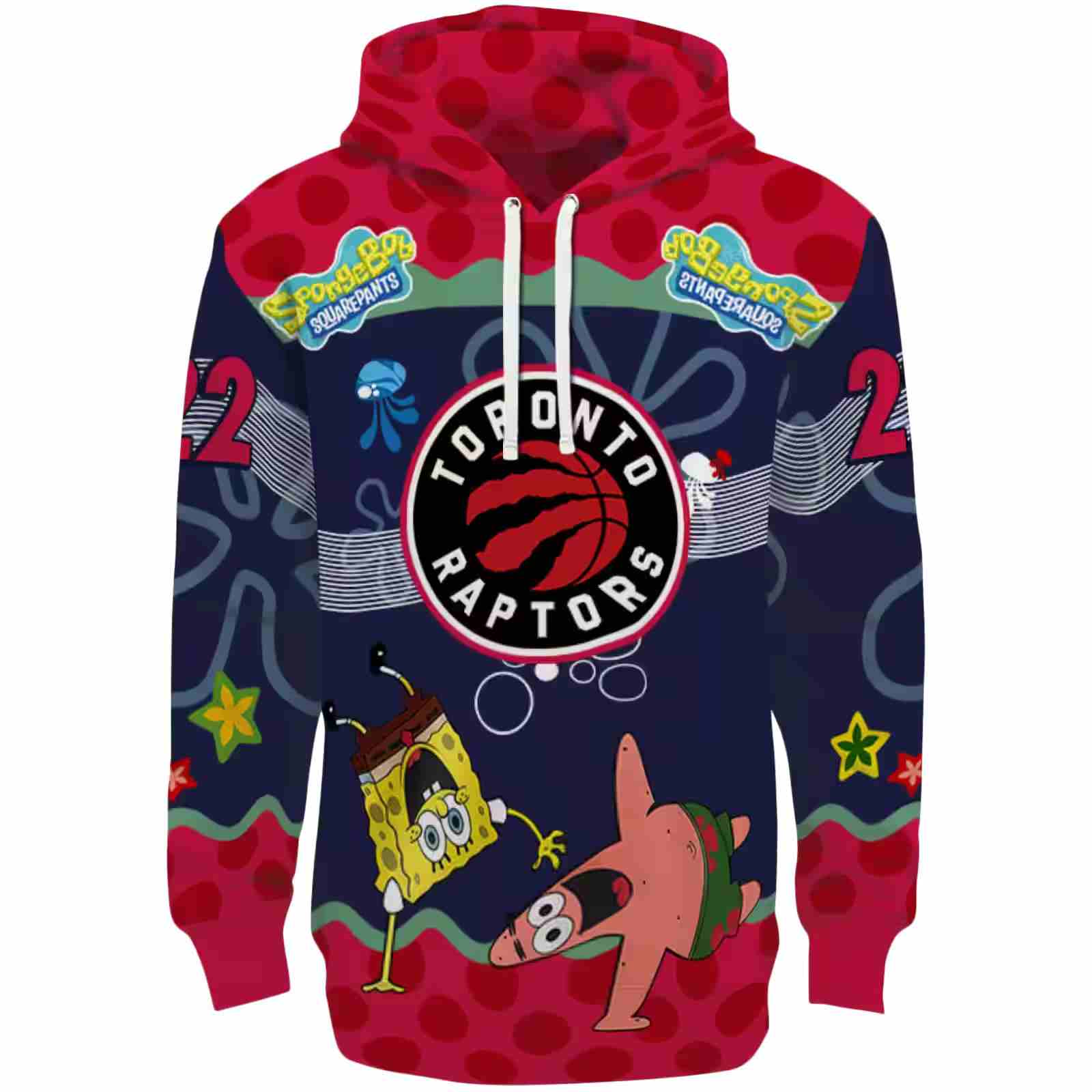 Custom Toronto Raptors Spongebob Patrick Star Red Navy Hoodie