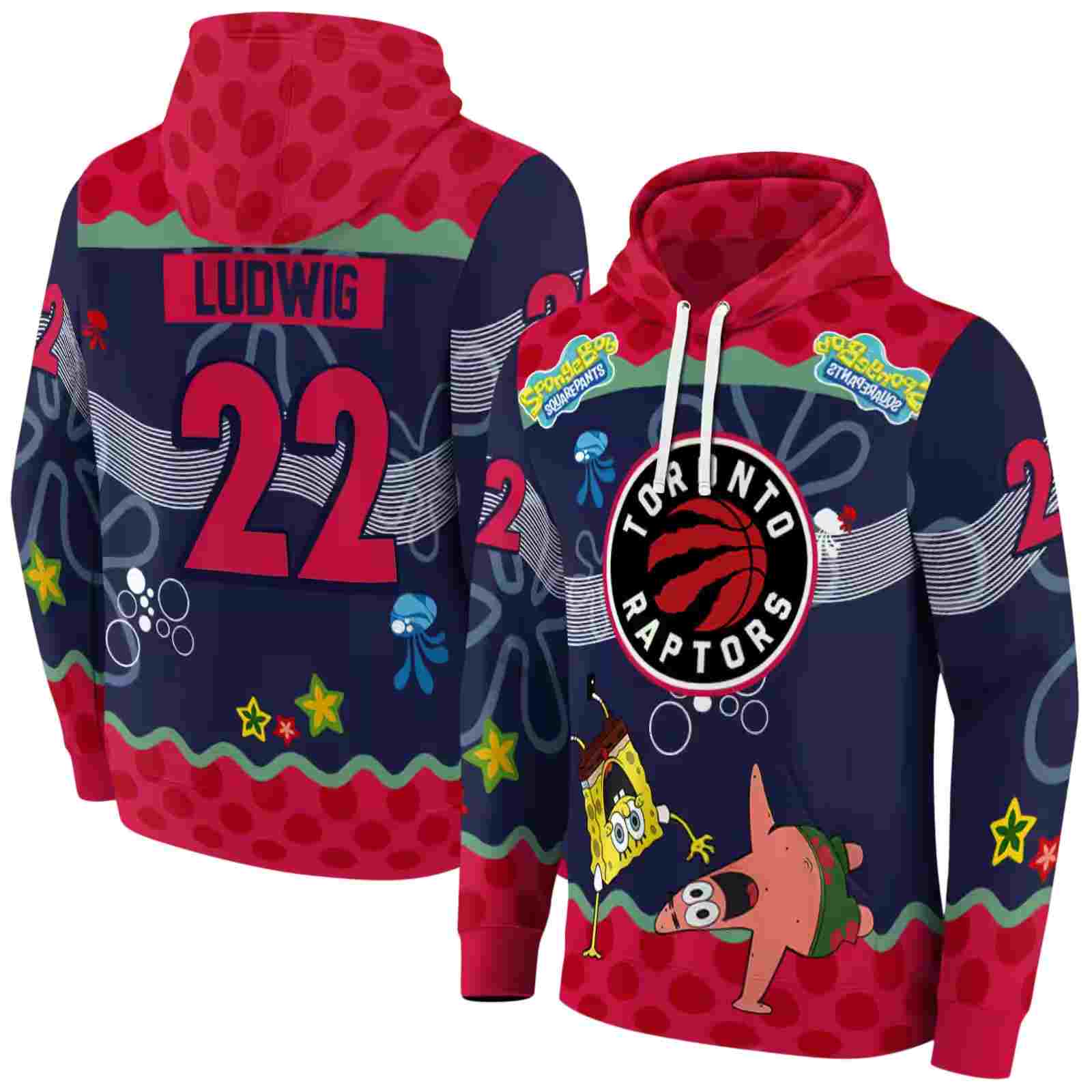 custom toronto raptors spongebob patrick star red navy hoodie fashion forward