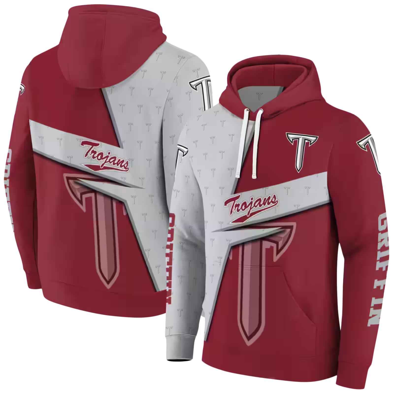 custom troy trojans abstract shape red hoodie fashion forward
