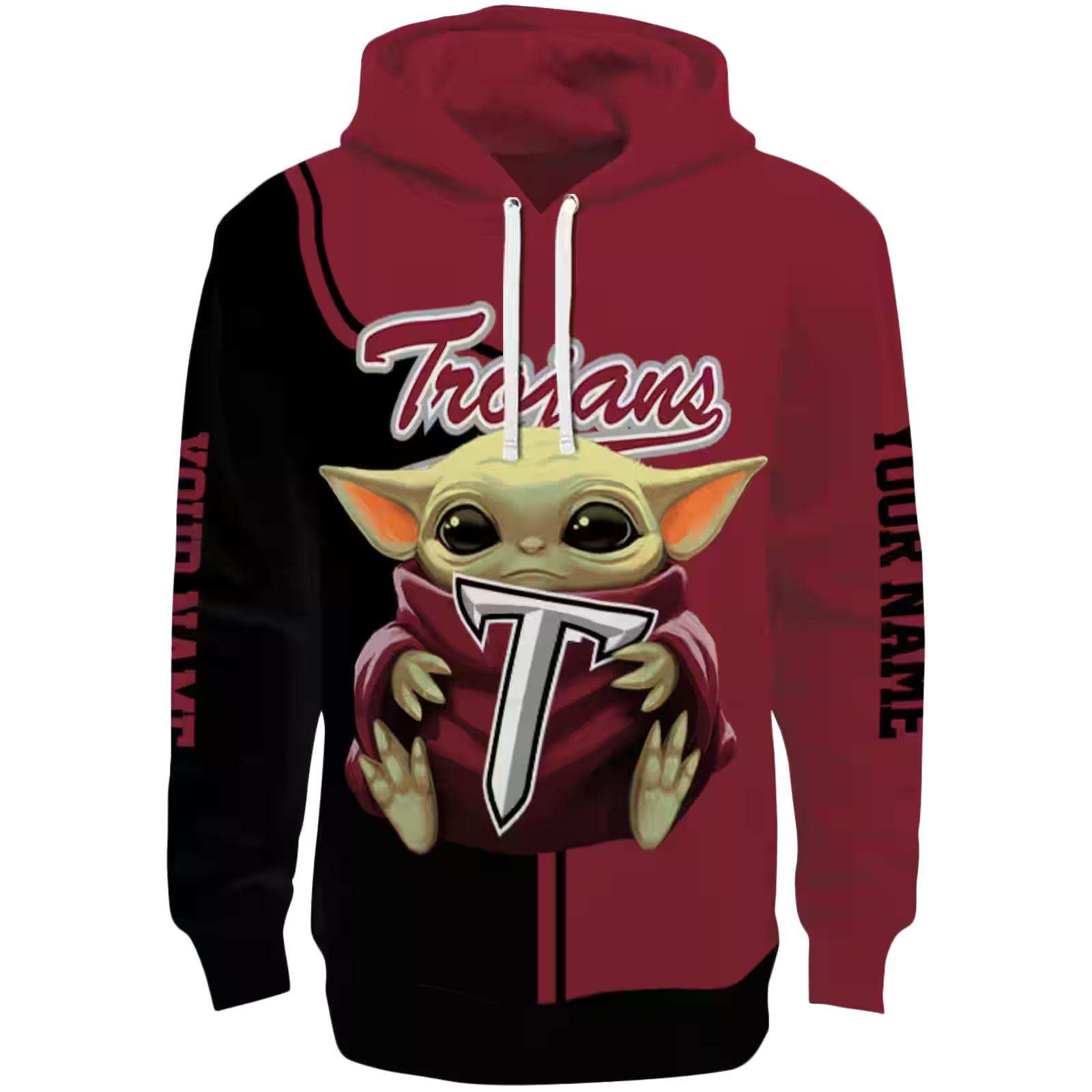 Custom Troy Trojans Baby Yoda Red Black Hoodie