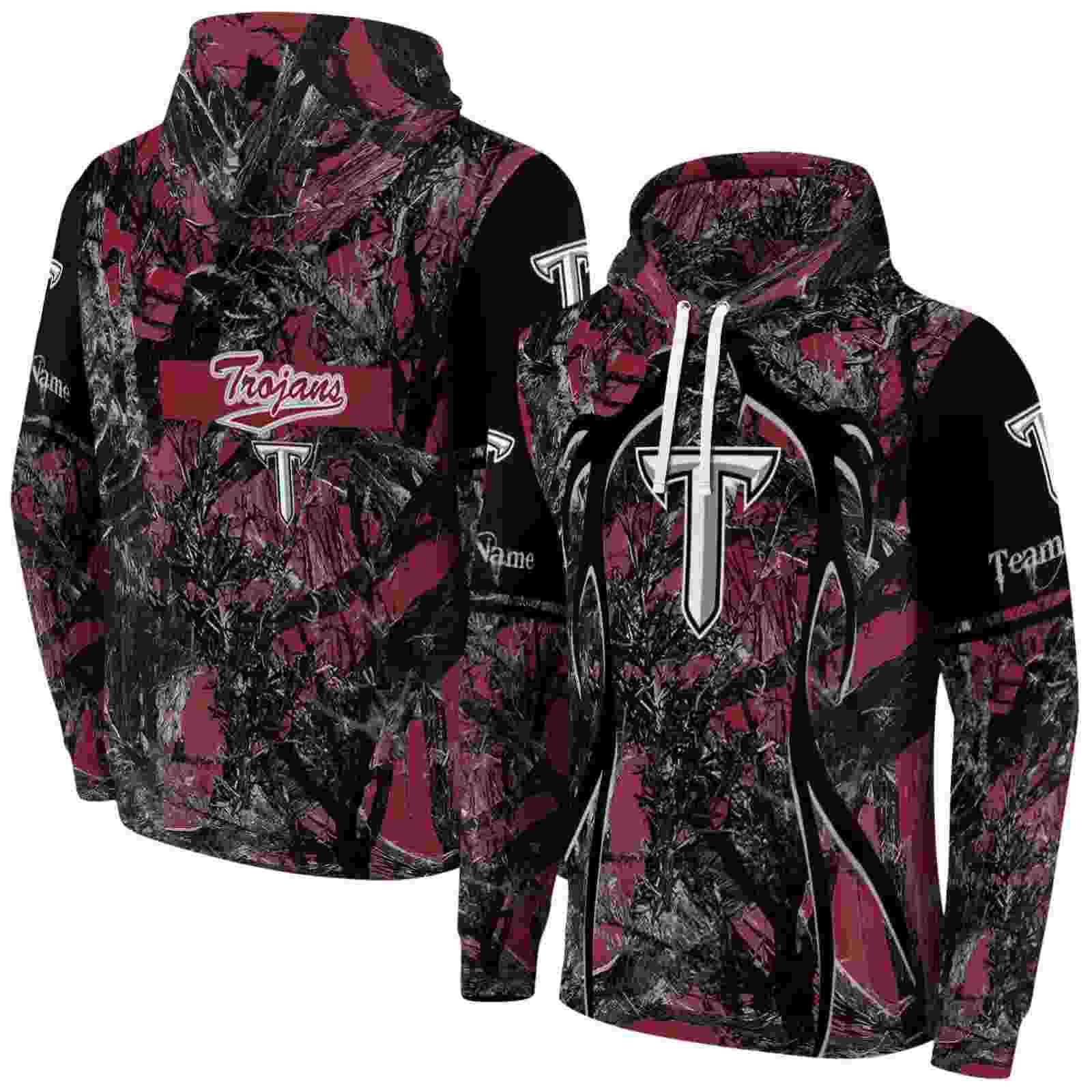 custom troy trojans hunting theme red black hoodie fashion forward