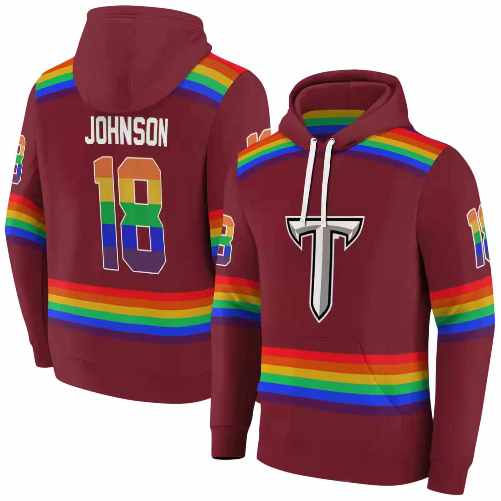 custom troy trojans rainbow stripes red hoodie fashion forward