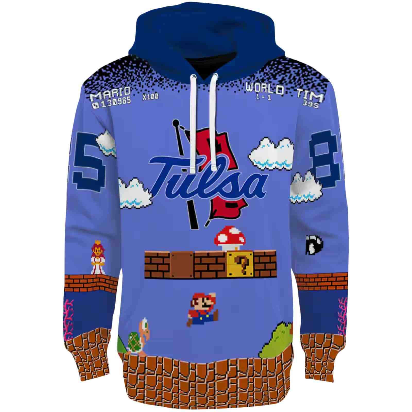 Custom Tulsa Golden Hurricane Mario Blue Black Hoodie